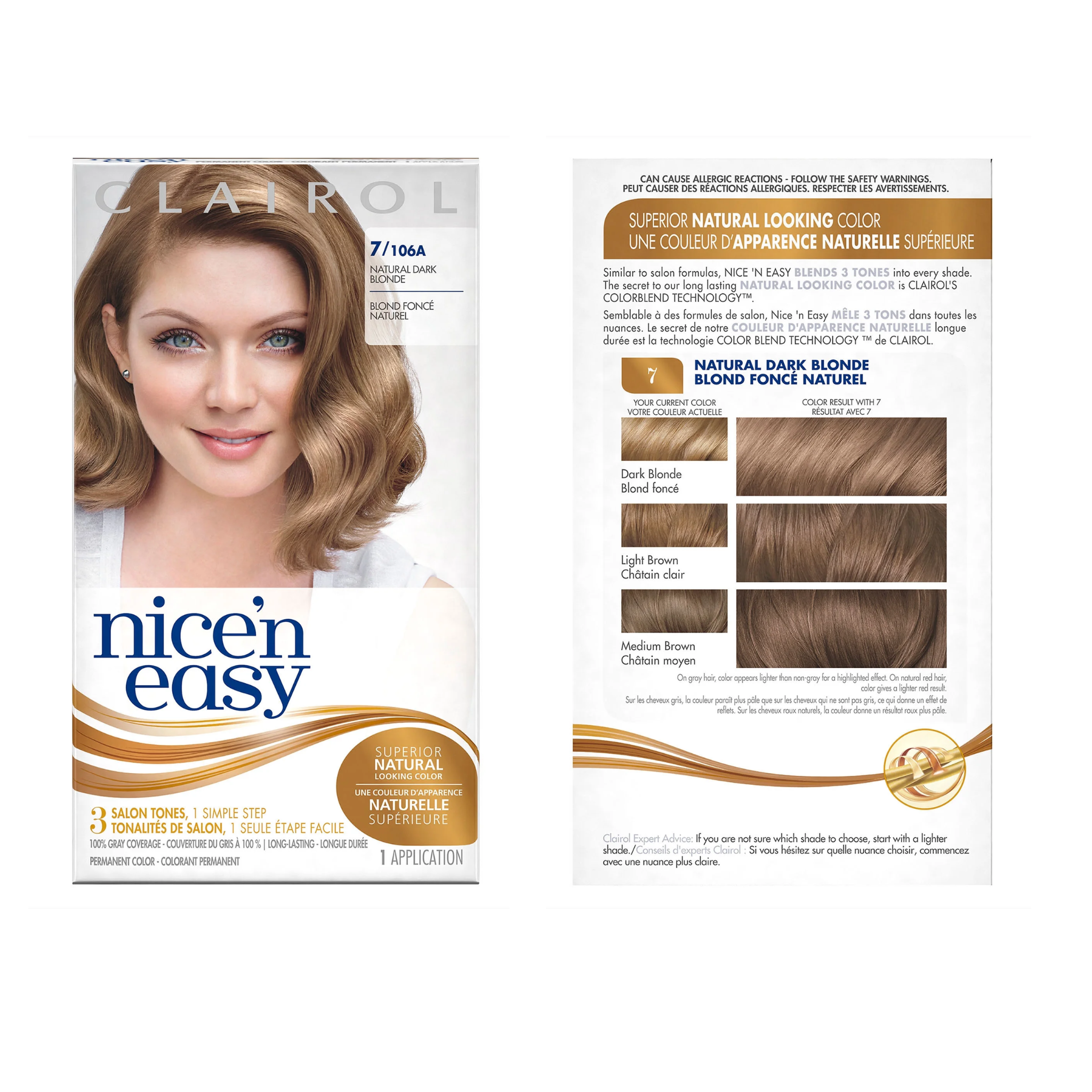 Clairol, Nice 'N Easy Permanent Color, 7/106A Natural Dark Neutral Blonde, Long-Lasting and Fade-Resistant, 1 Kit