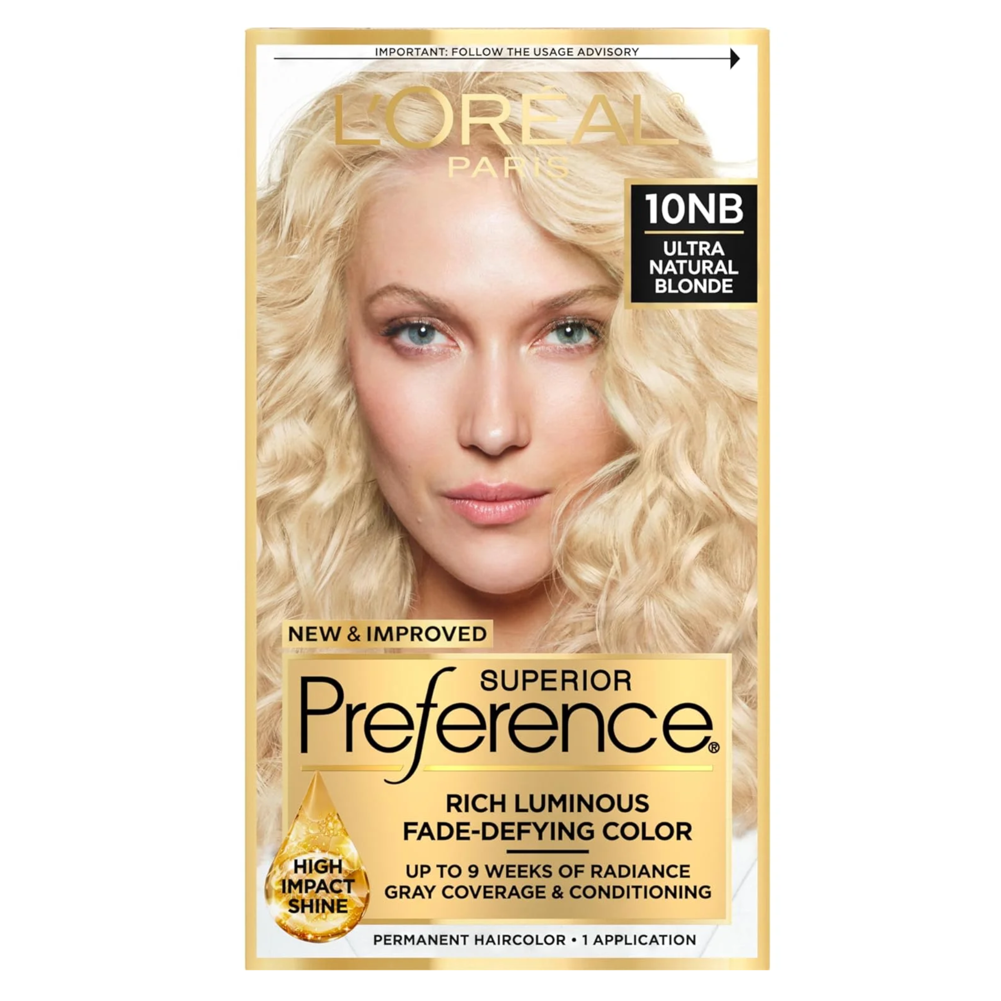 L'Oreal Paris, Superior Preference Permanent Hair Color, 10NB Ultra Natural Blonde, Fade-Defying Shine, 1 Kit