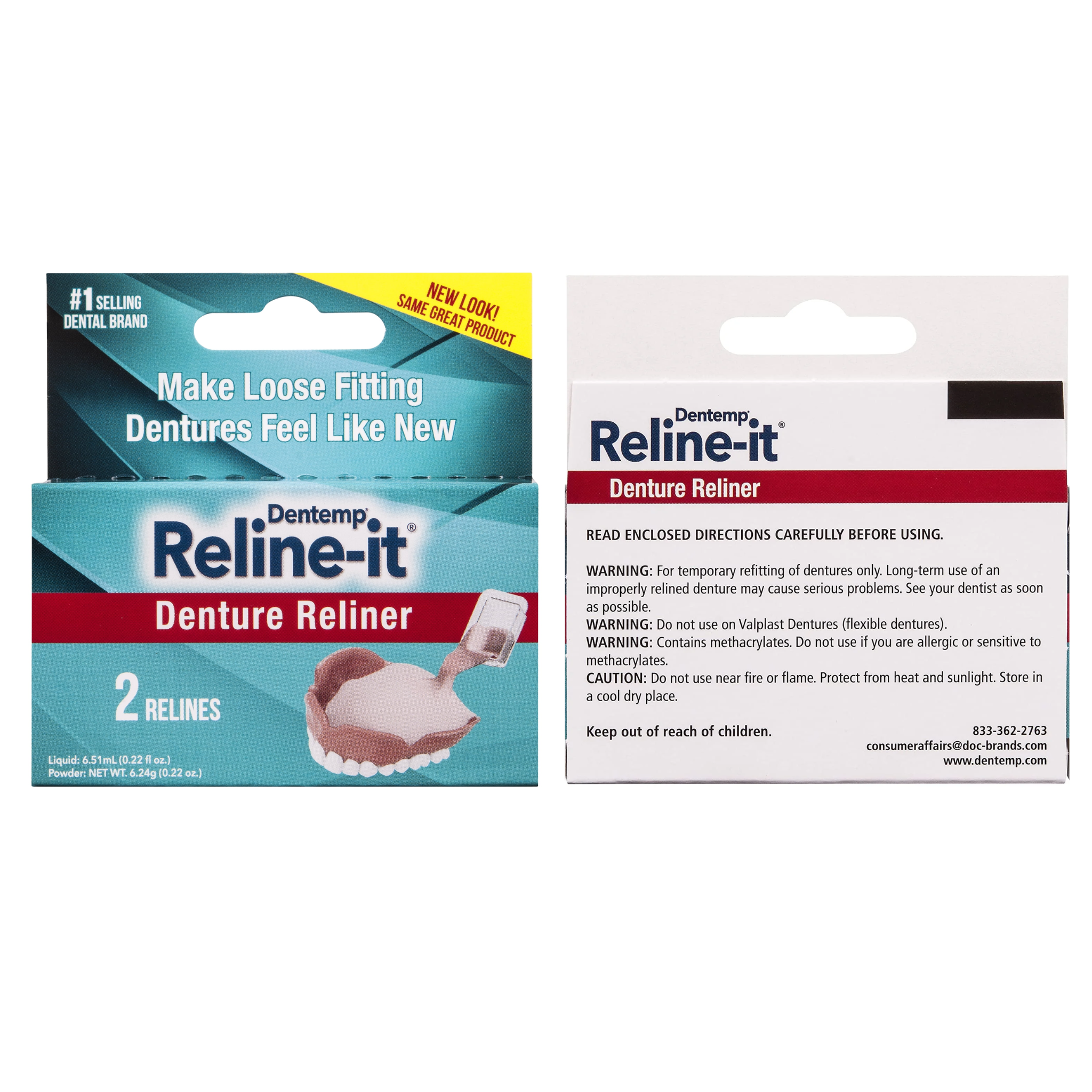 Dentemp, Denture Reline Kit, Refits and Tightens Upper & Lower Dentures for Comfort and Secure Fit, 2 Relines