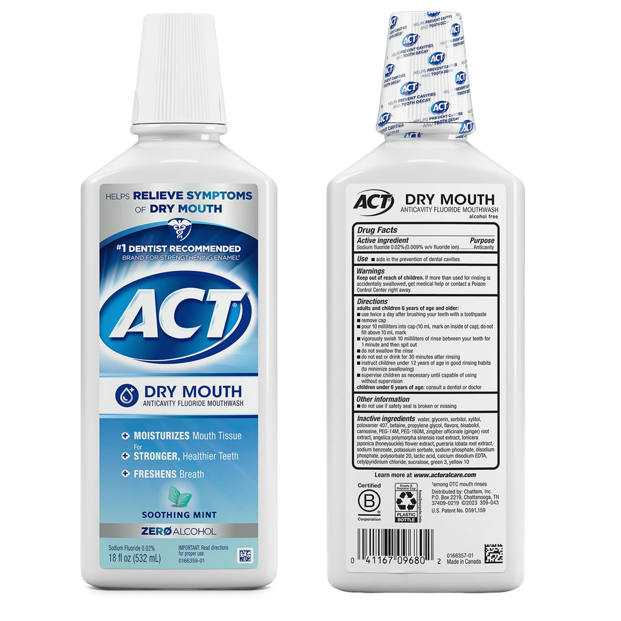 ACT, Dry Mouth Anticavity Fluoride Mouthwash, Soothing Mint Flavor for Freshness, 18 fl. oz