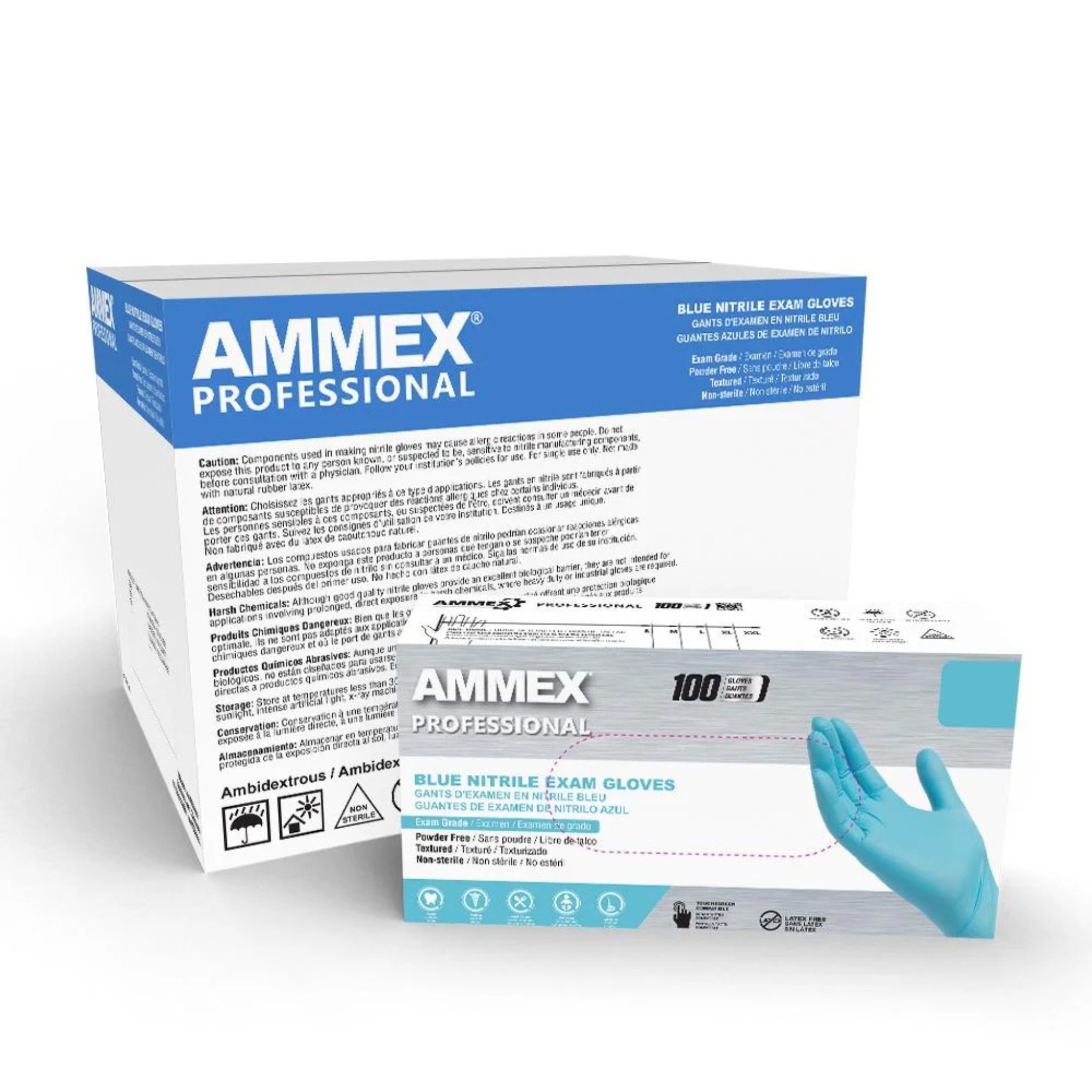 AMMEX, Blue Nitrile Disposable Exam Gloves, Strong and Flexible Protection for Medical and Industrial Use, 3 Mil, Medium, 100 Count