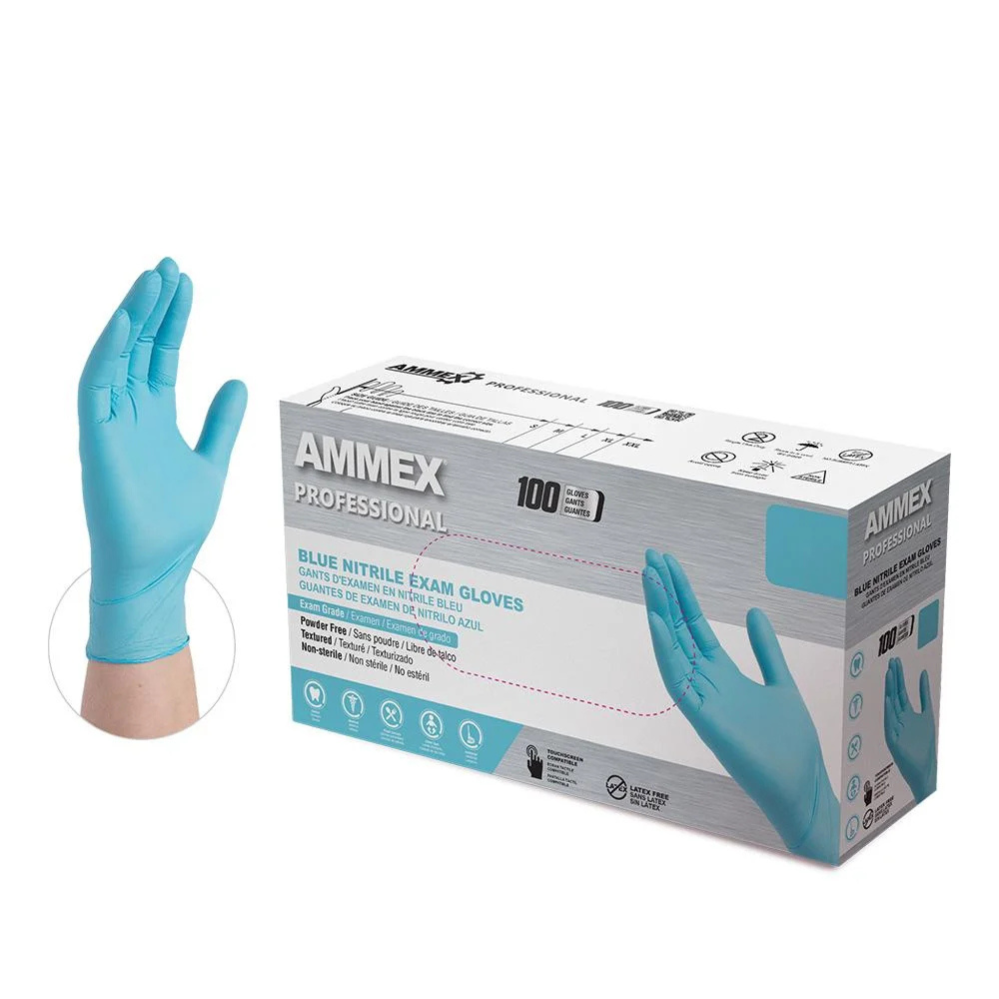 AMMEX, Blue Nitrile Disposable Exam Gloves, Strong and Flexible Protection for Medical and Industrial Use, 3 Mil, Medium, 100 Count