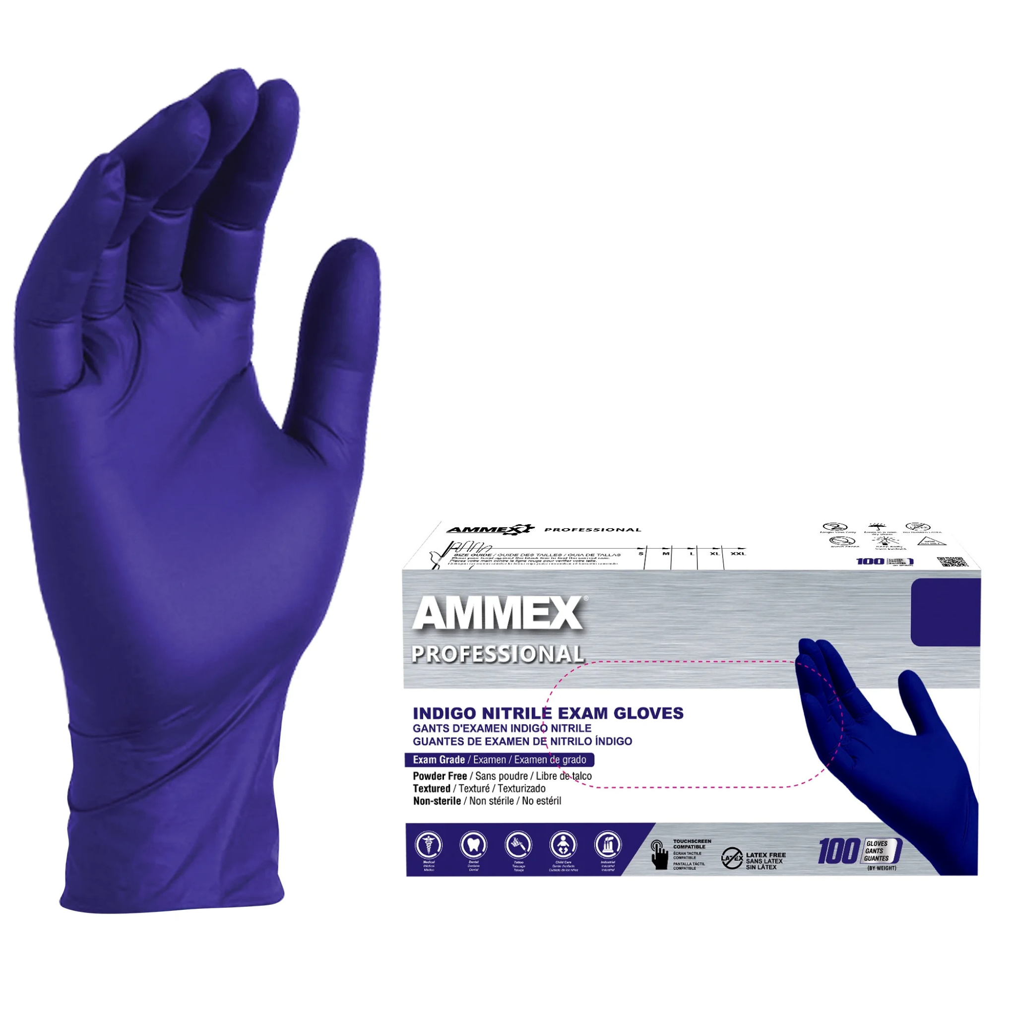 AMMEX, Indigo Nitrile Disposable Exam Gloves, Durable and Flexible Protection for Medical and Industrial Use, 3 Mil, Small, 100 Count