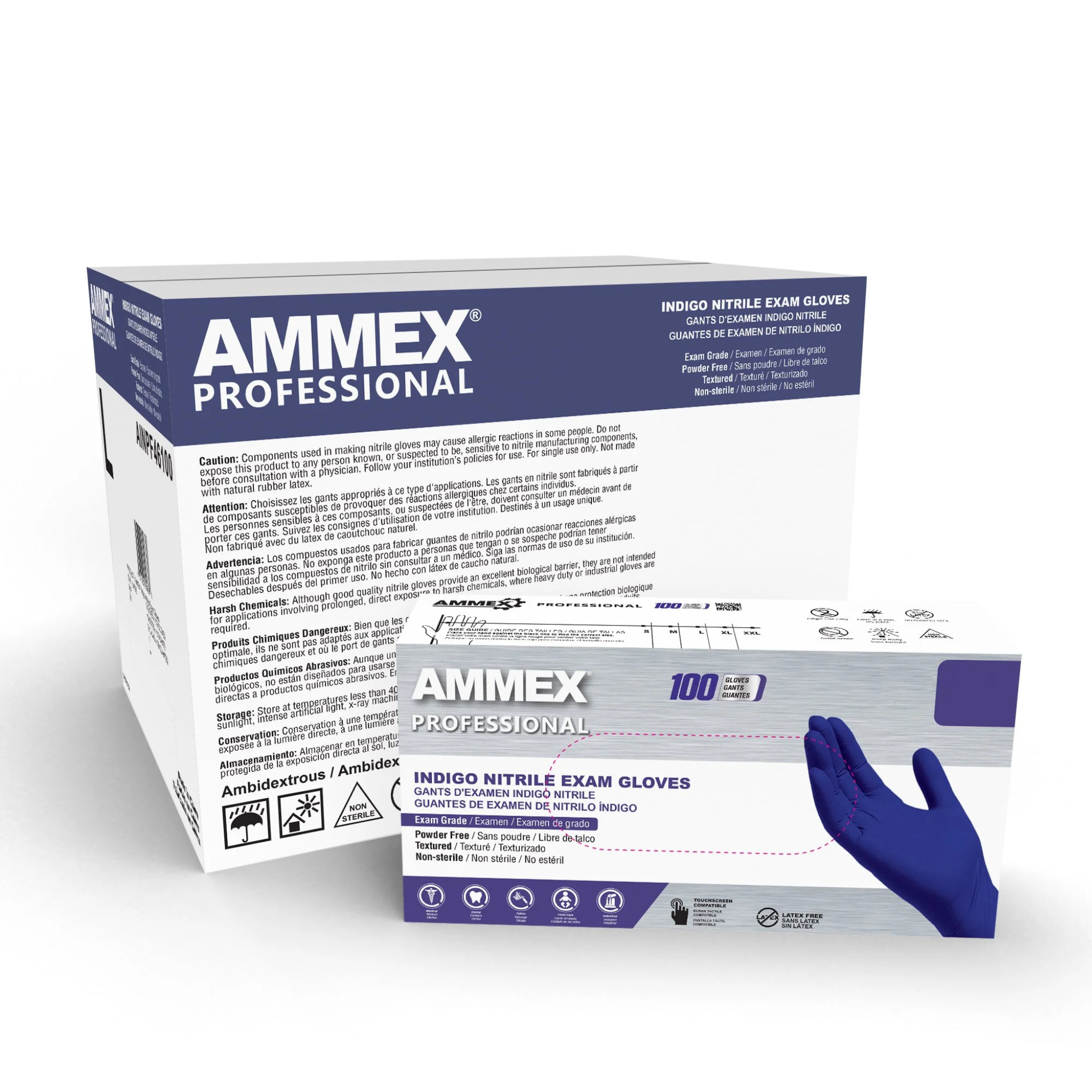 AMMEX, Indigo Nitrile Disposable Exam Gloves, Durable and Flexible Protection for Medical and Industrial Use, 3 Mil, Small, 100 Count