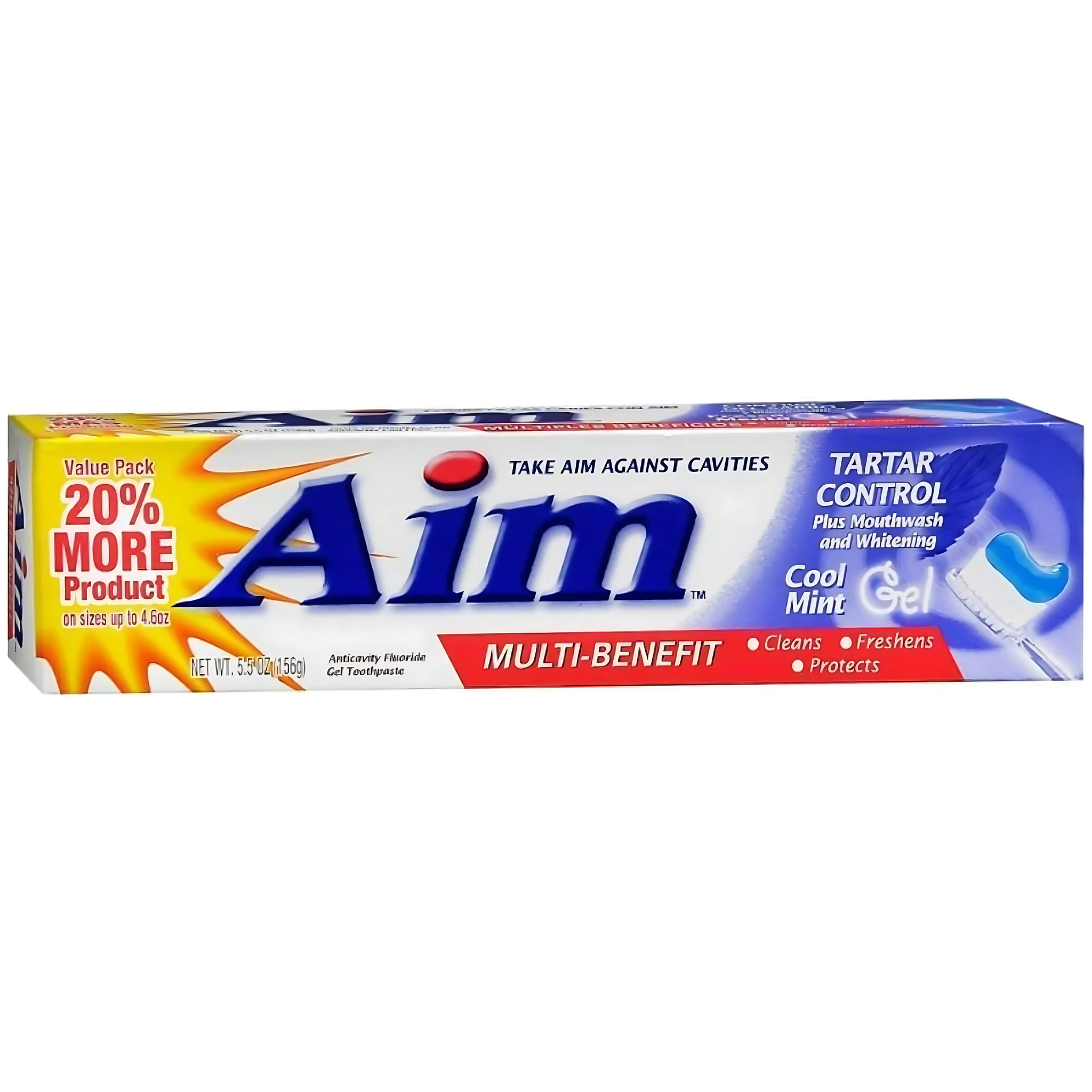 Aim, Toothpaste Gel, Tartar Control with Cool Mint Flavor for Fresh Breath, 5.5 oz