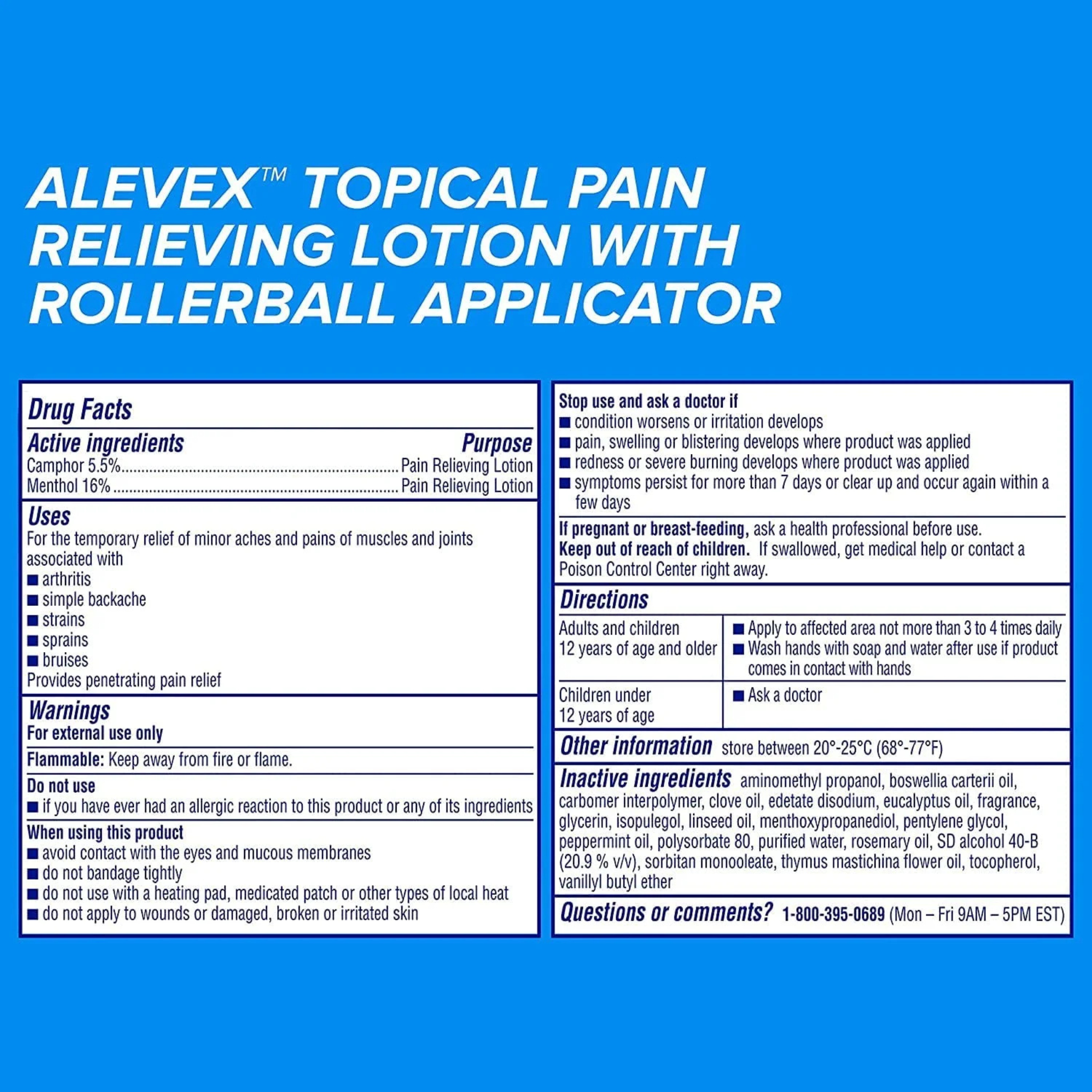 AleveX Pain Relieving Lotion with Rollerball Applicator Topical Pain Reliever, 2.5oz