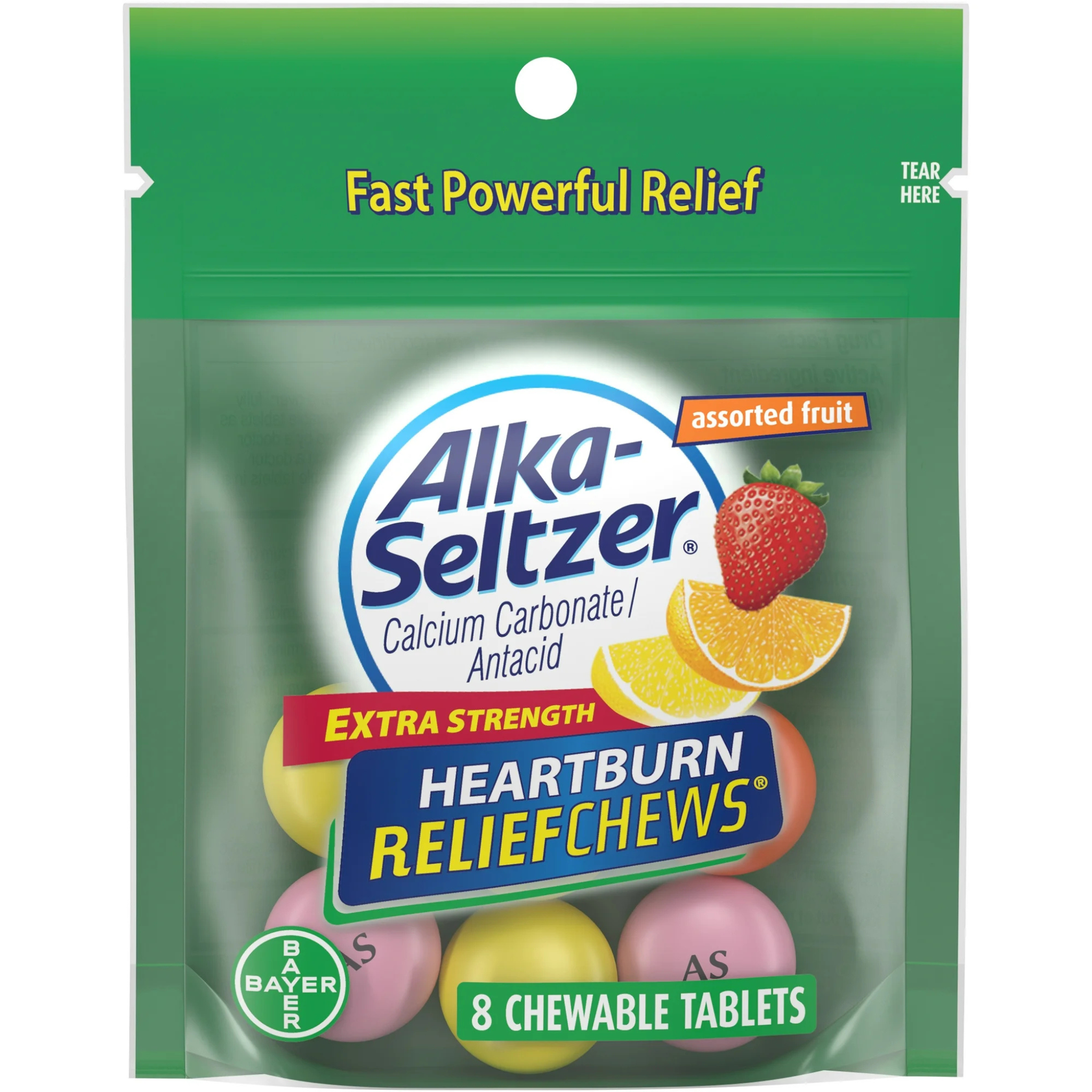 Alka-Seltzer Extra Strength Heartburn Relief Chews Assorted Fruit, 8 Count