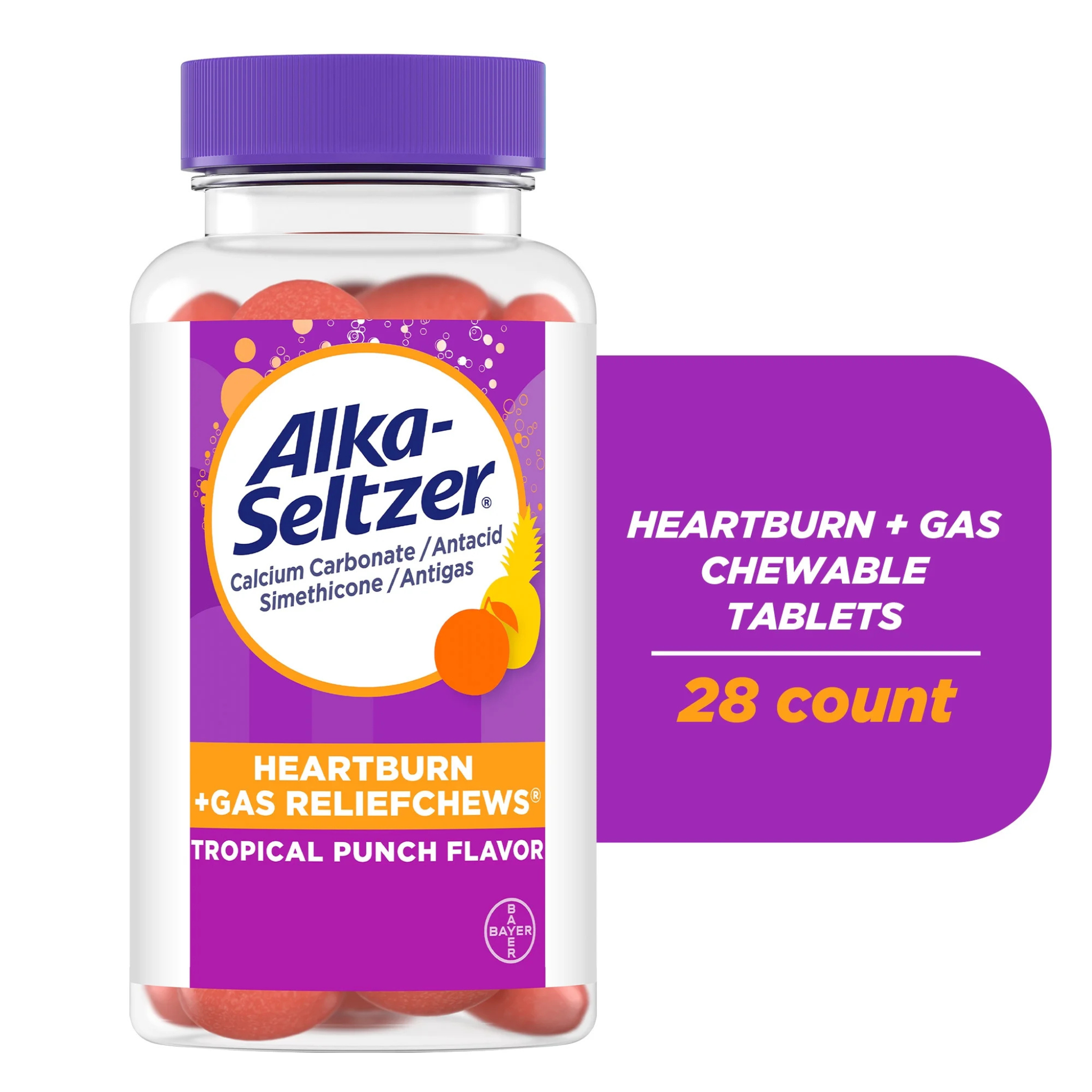 Alka-Seltzer Heartburn Relief + Gas Relief Chews, Tropical Punch 28 Ct