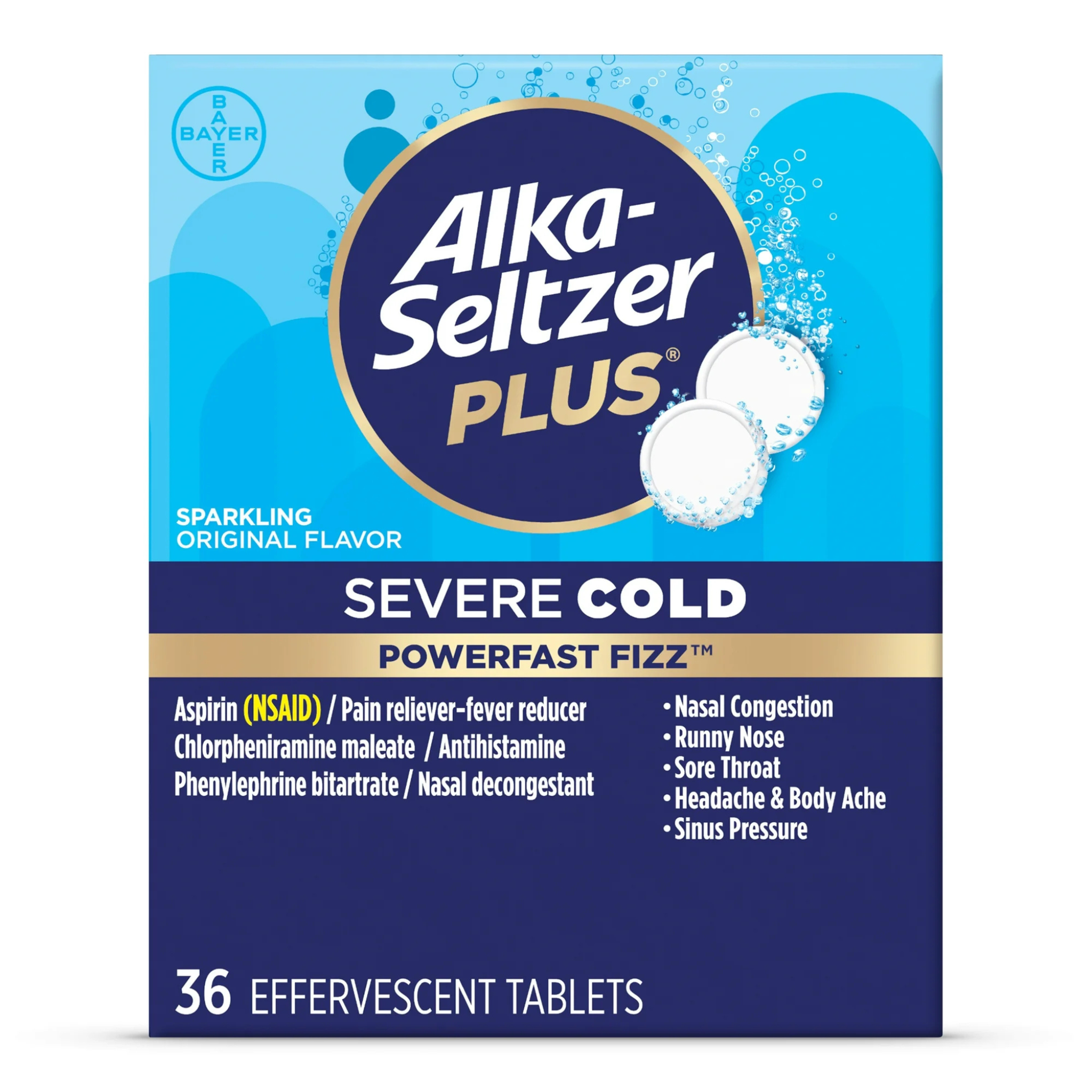 Alka-Seltzer Plus Powerfast Fizz Severe Cold Medicine, Original Effervescent Tablets, 36 Count