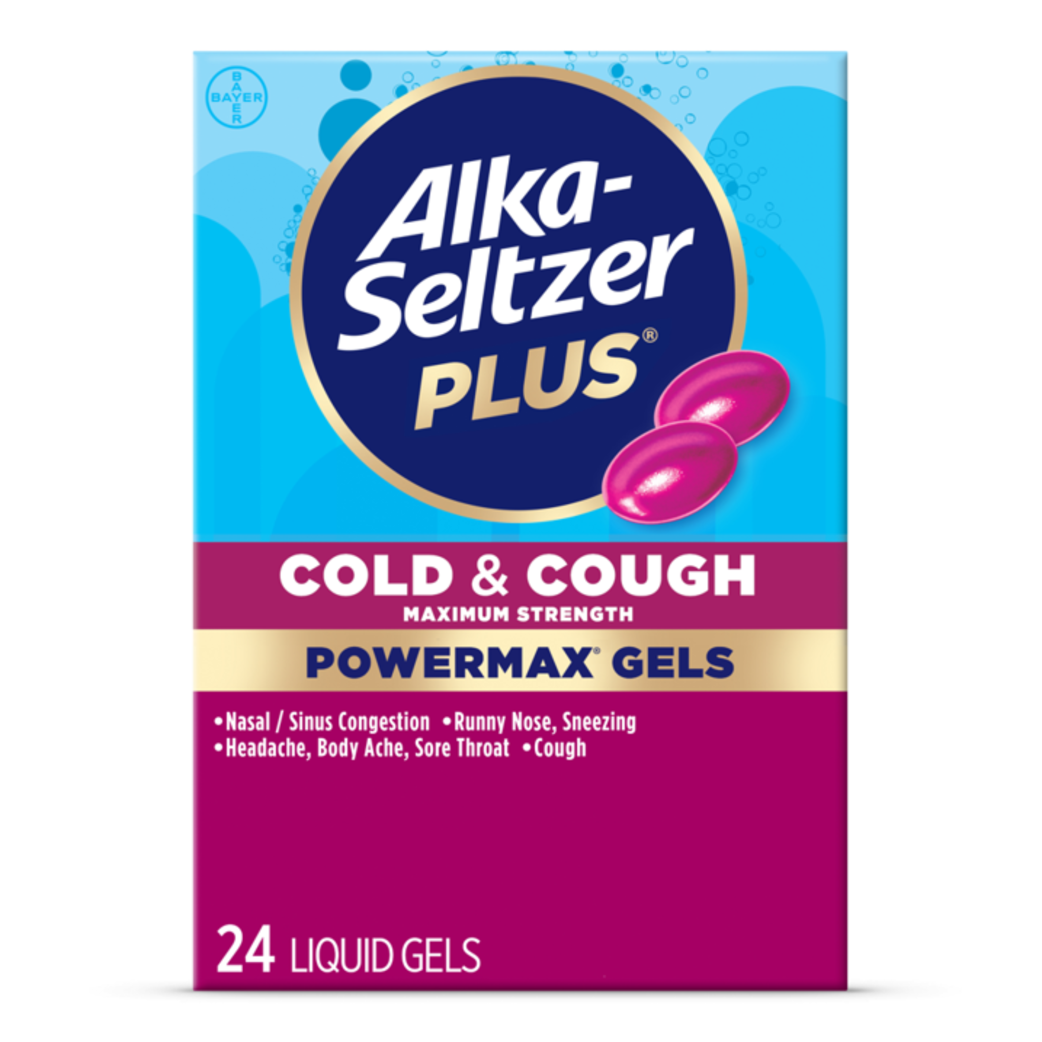 Alka-Seltzer Plus Powermax Cold & Cough Medicine, Liquid Gels, 24 Count