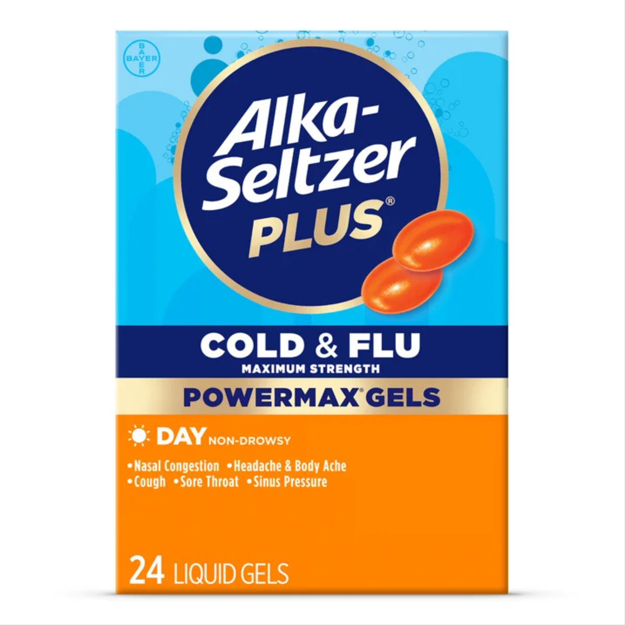 Alka-Seltzer Plus Powermax Cold & Flu Medicine, Day, Liquid Gels, 24 Count