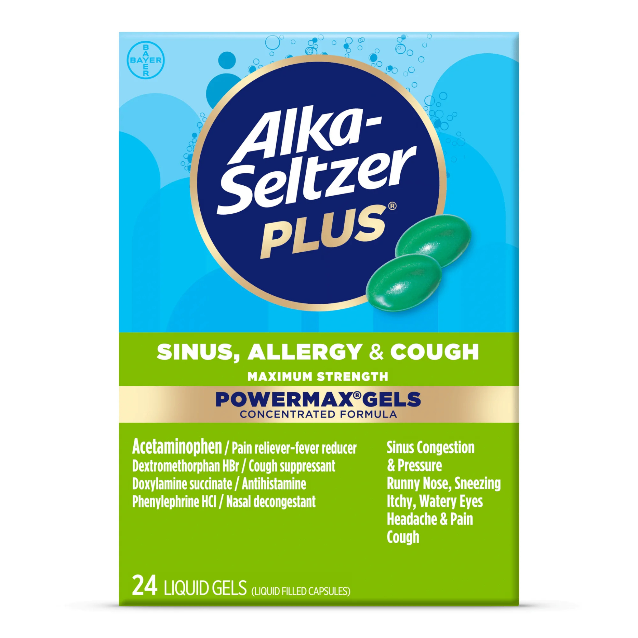 Alka-Seltzer Plus Powermax Severe Sinus, Allergy & Cough Medicine, Liquid Gels, 24 Count