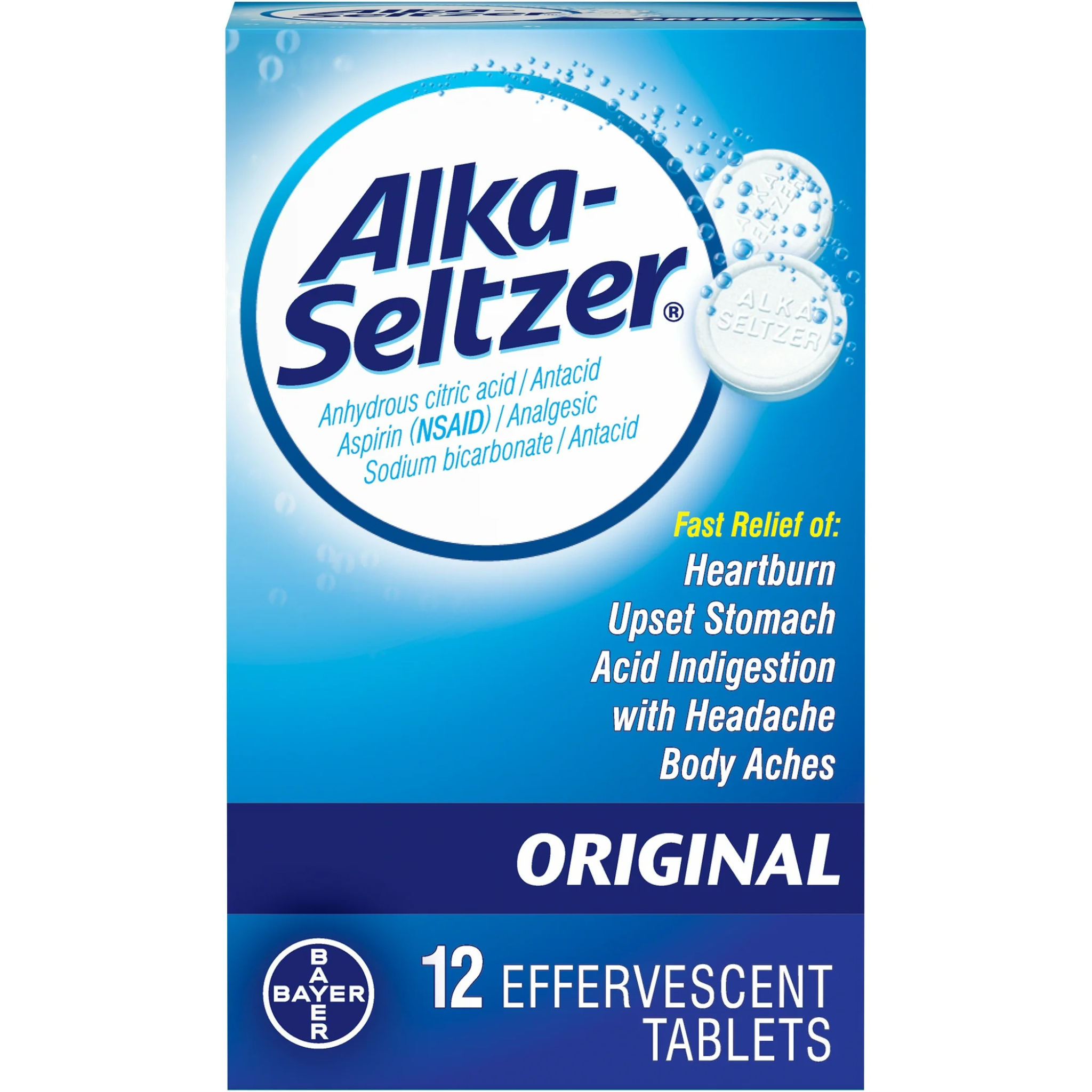 Alka Seltzer Heartburn Relief and Pain Relief Antacid Tablets, 12 Ct