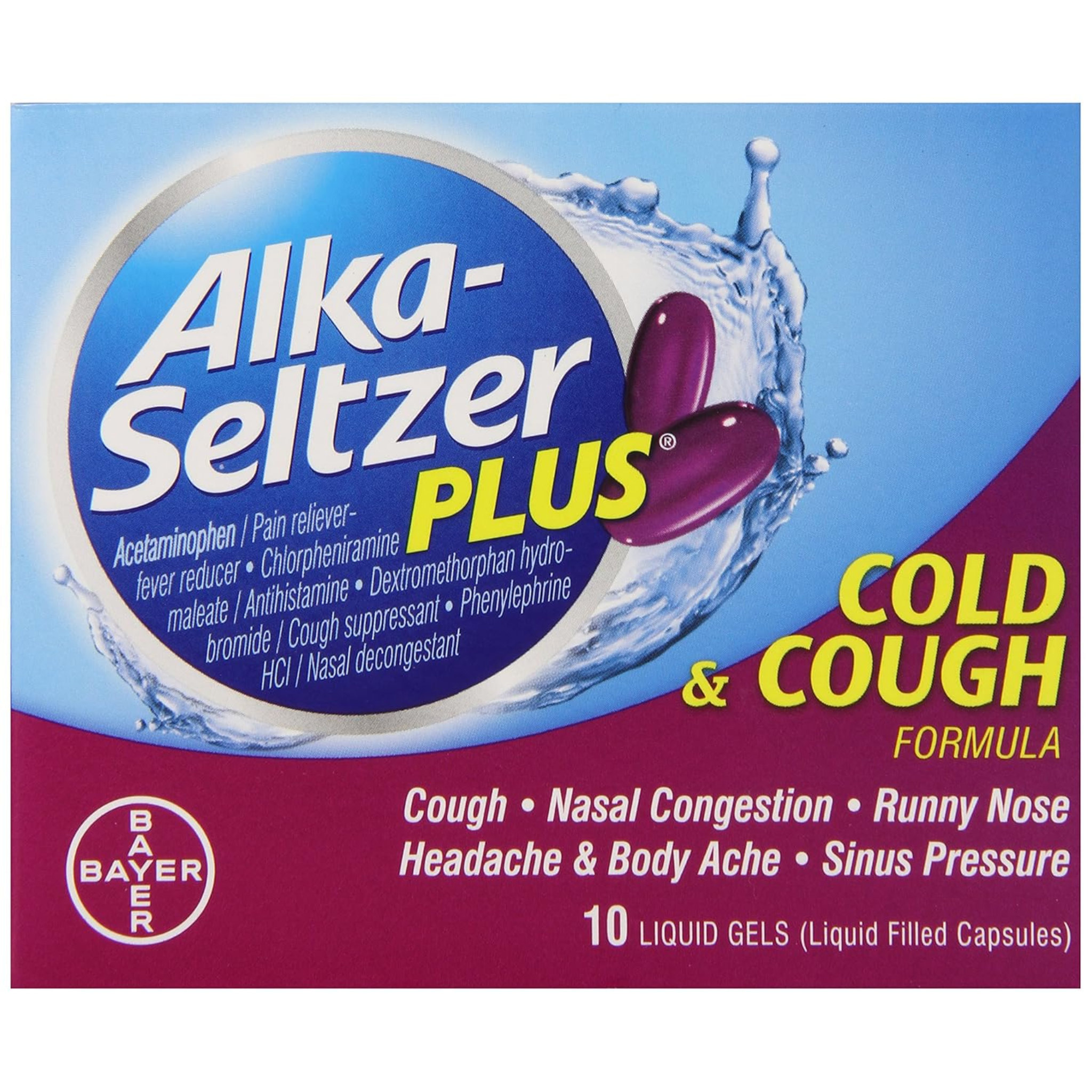 Alka Seltzer Plus Cold and Cough Liquid Gels, 10 count