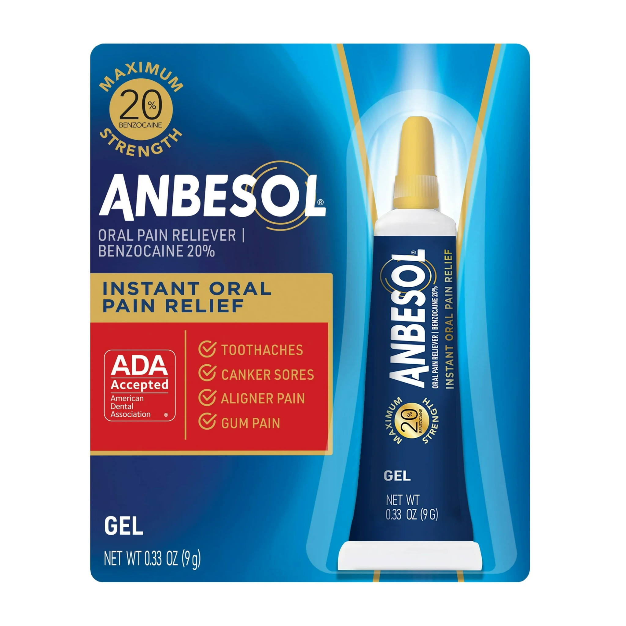 Anbesol, Gel Maximum Strength, Instant Oral Pain Relief for Soothing Comfort, 0.33 oz