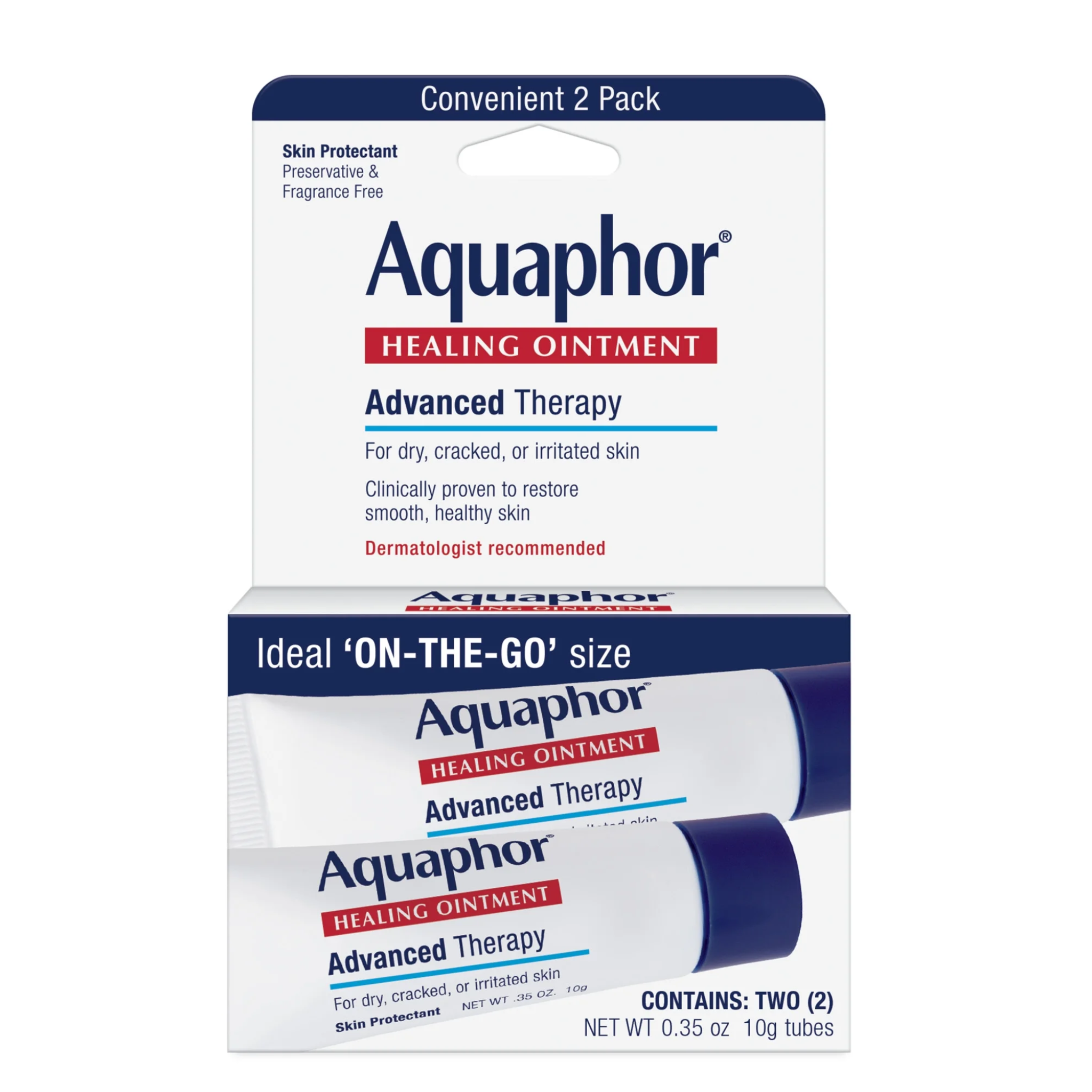 Aquaphor®, Healing Ointment, Advanced Therapy Skin Protectant for Dry & Cracked Skin, 0.35 oz, 2 Pack