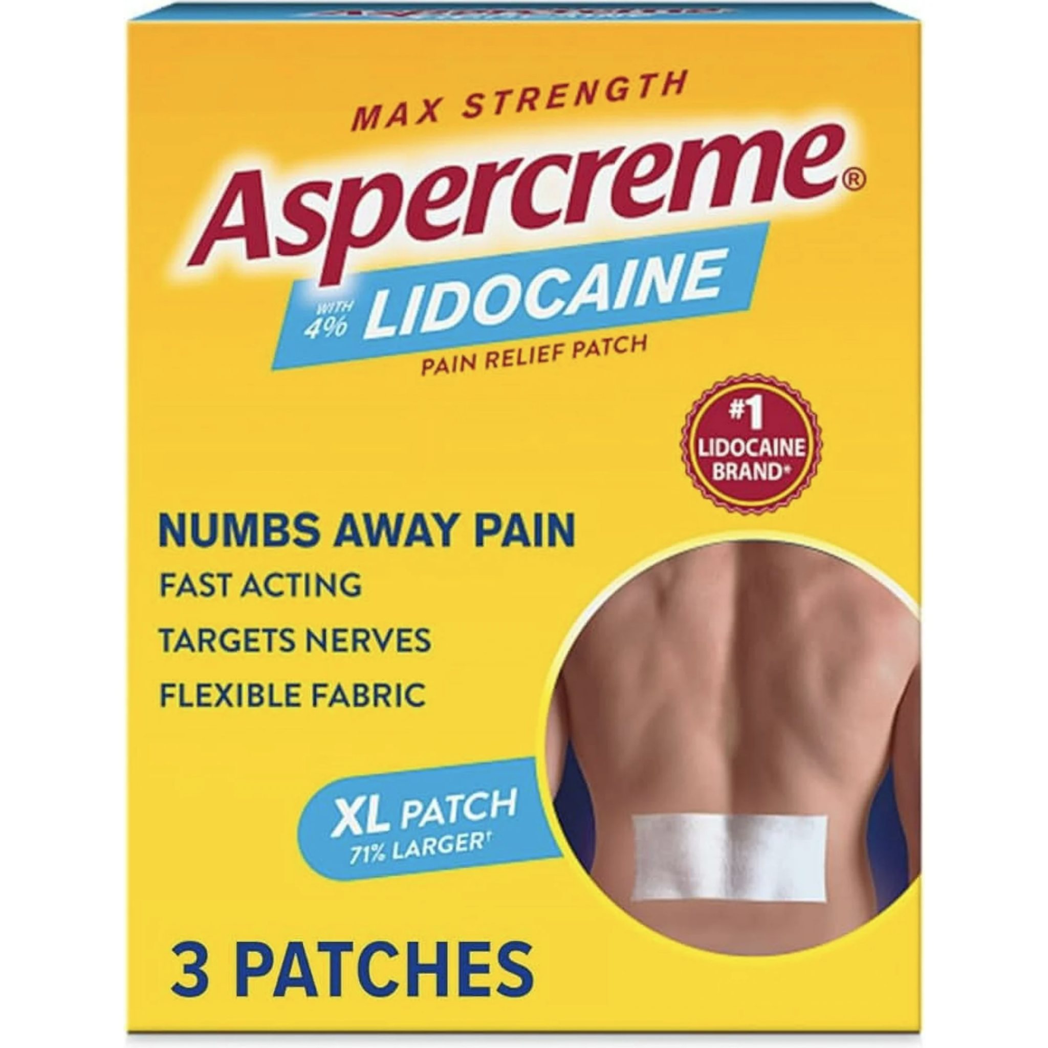 Aspercreme Max Strength Lidocaine Pain Relief Patch XL (3 Count), Odor Free Pain Patches