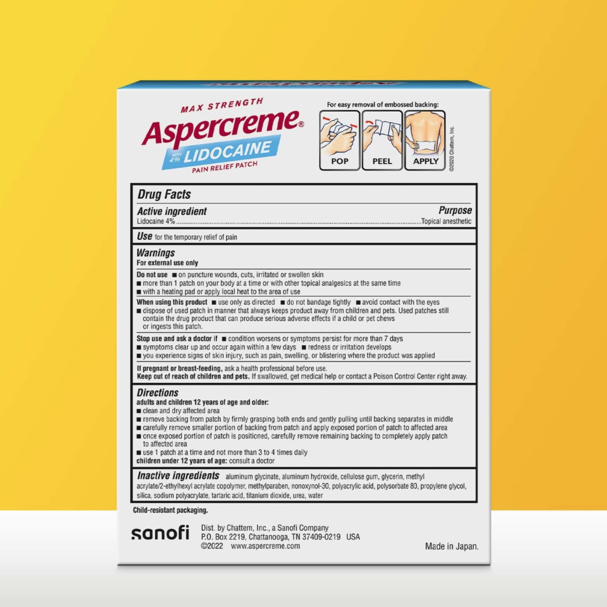 Aspercreme Max Strength Lidocaine Pain Relief Patch XL (3 Count), Odor Free Pain Patches