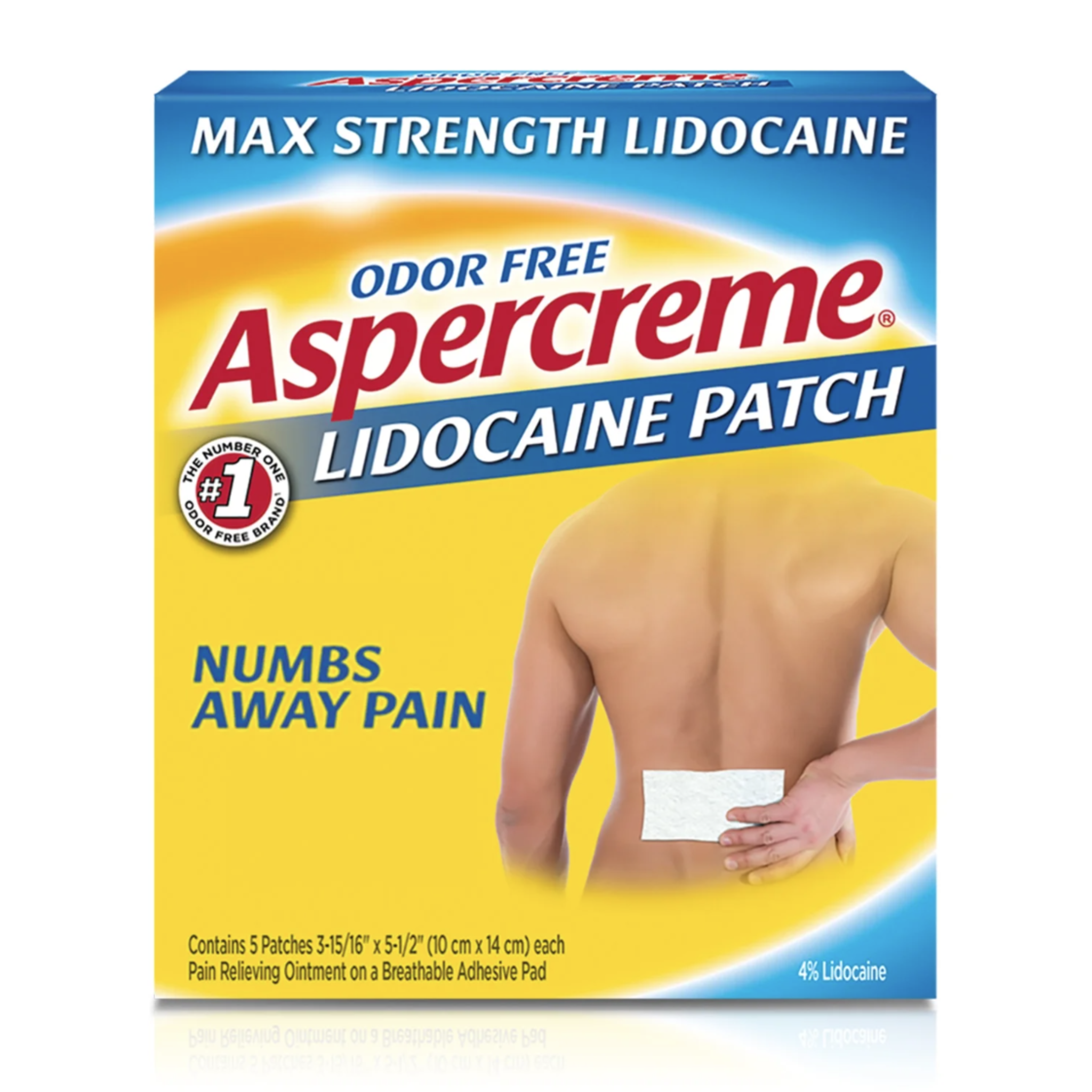 Aspercreme Max Strength Topical Numbing Pain Reliever Patches, 4% Lidocaine, Odor Free, 5 Count