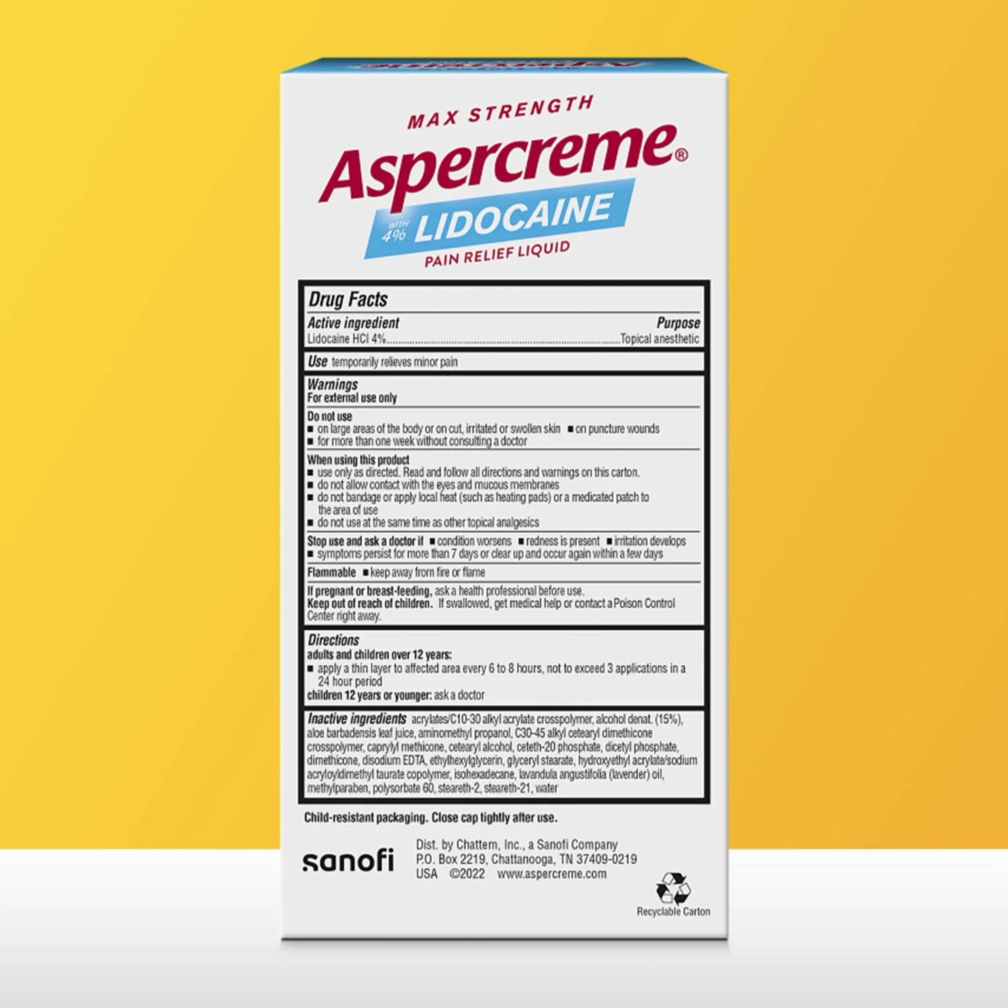 Aspercreme Max Strength Topical Numbing Pain Reliever Roll-on Liquid, 4% Lidocaine, Lavender, 2.5 fl oz