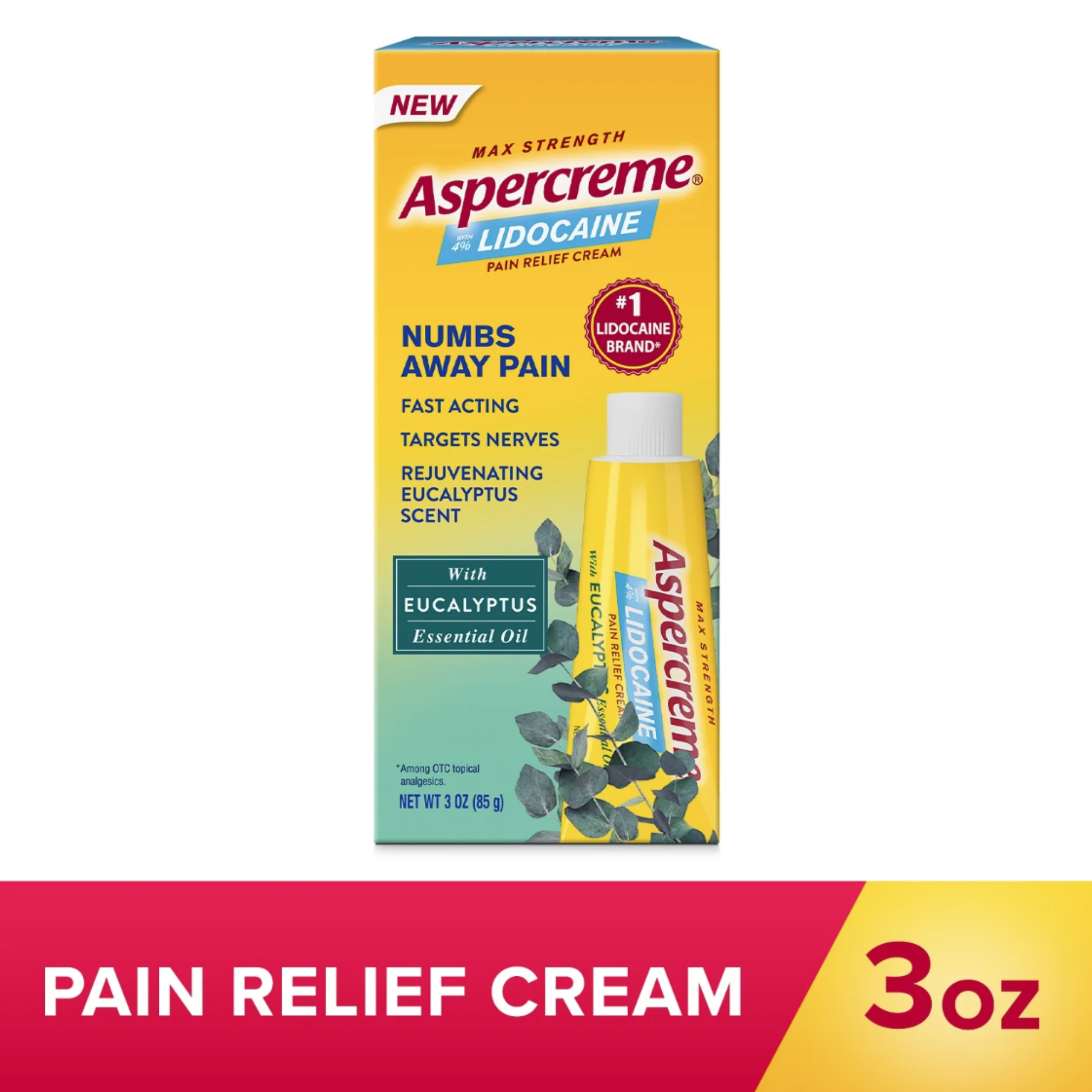 Aspercreme with 4% Lidocaine Cream, Eucalyptus, 3 oz