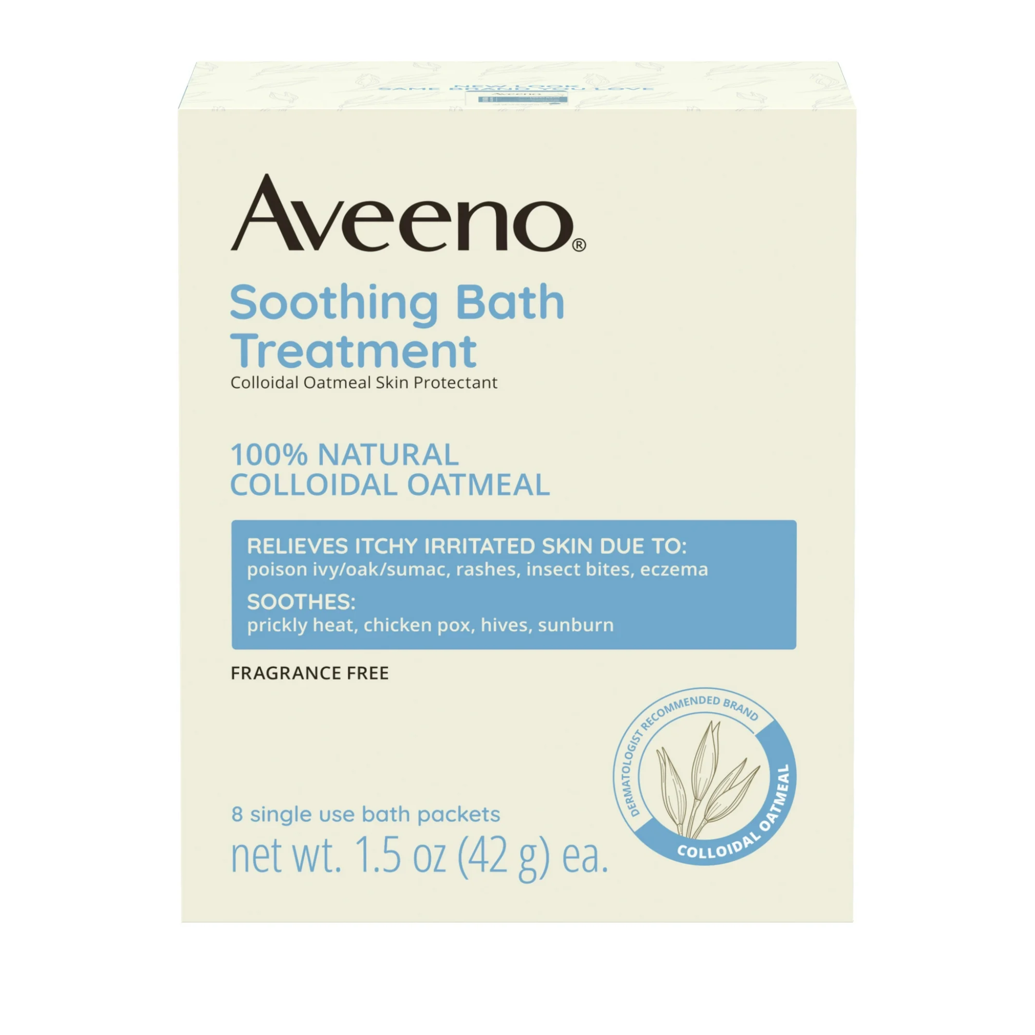 Aveeno, Soothing Bath Moisturizer Soak, Natural Colloidal Oatmeal for Eczema Relief, 8 Count