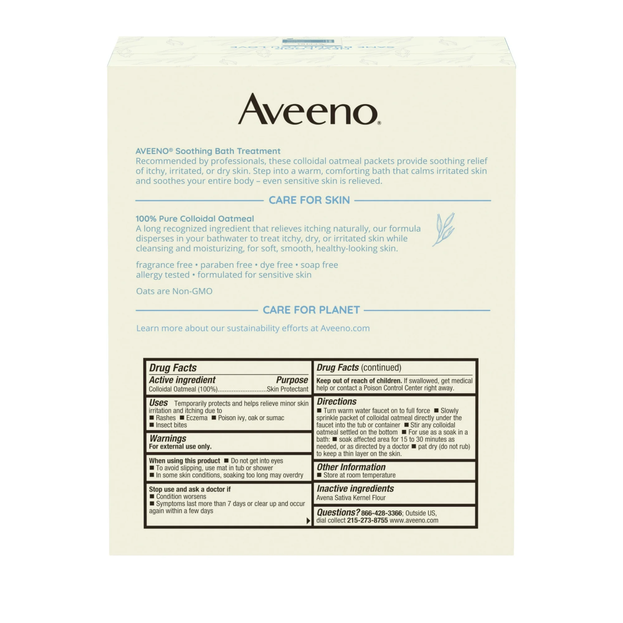 Aveeno, Soothing Bath Moisturizer Soak, Natural Colloidal Oatmeal for Eczema Relief, 8 Count