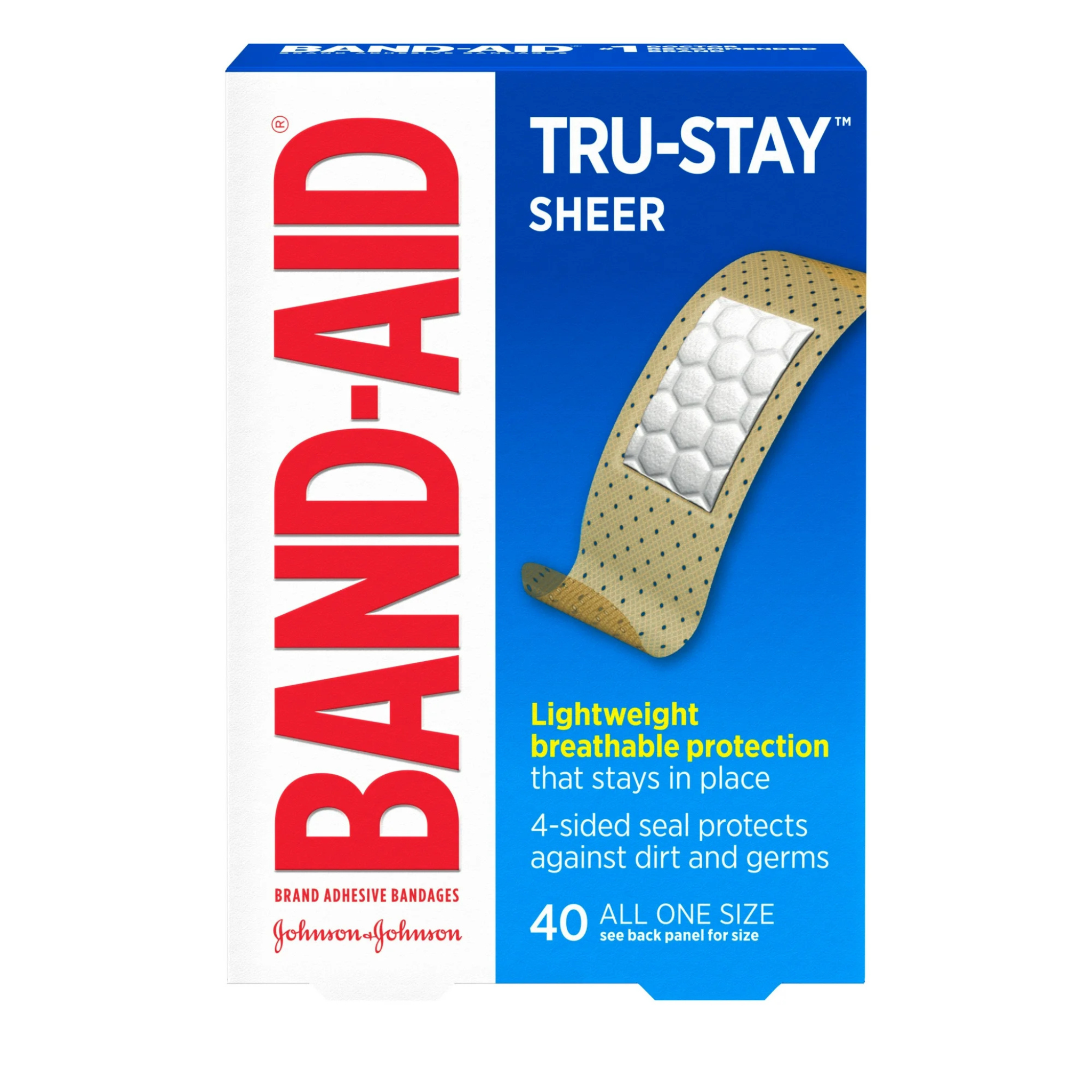 Band-Aid Brand Tru-Stay Sheer Adhesive Bandages, All One Size, 40 Ct