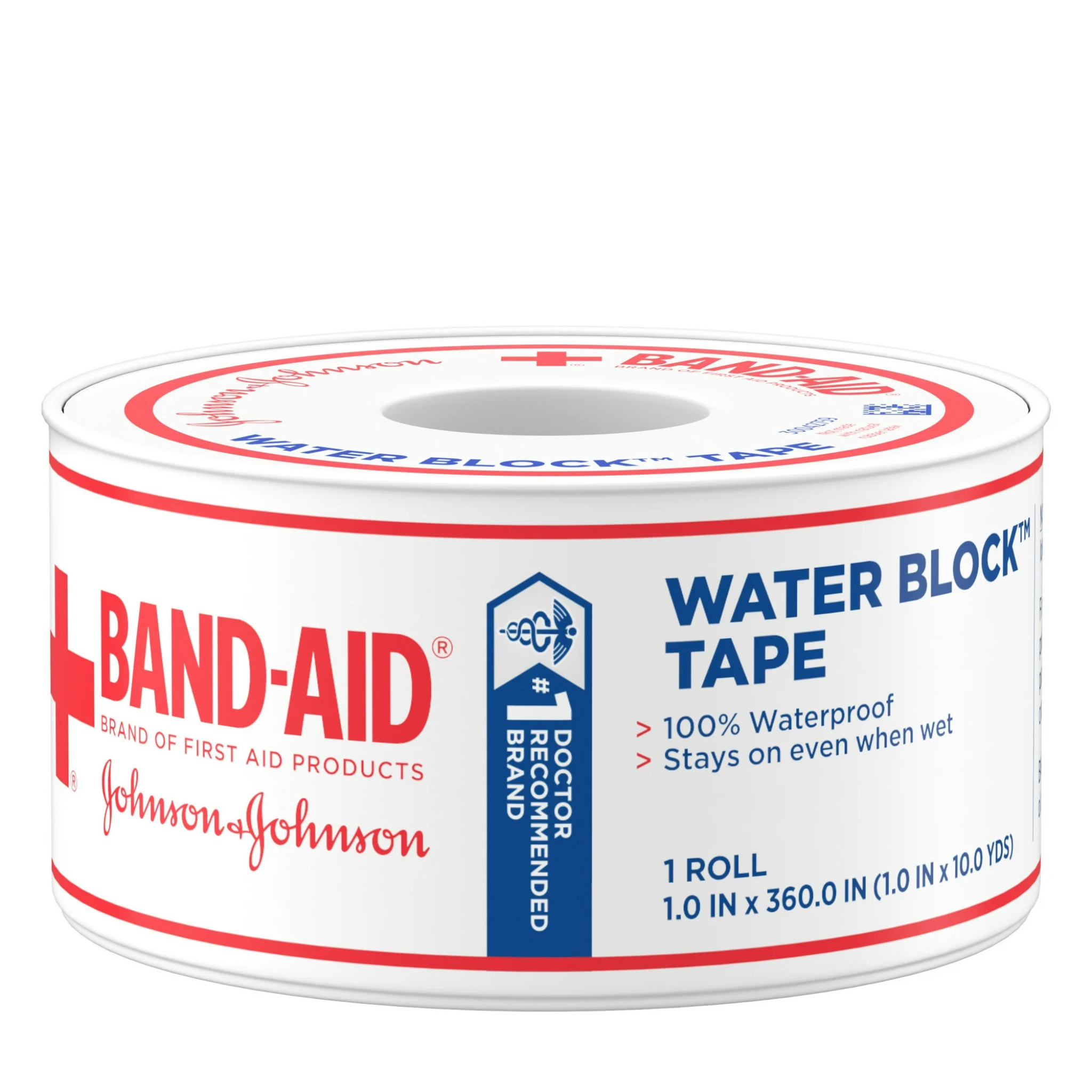 Band-Aid, First Aid Waterproof Adhesive Tape, Durable and Water-Resistant for Wound Protection, 1 In x 10 yd