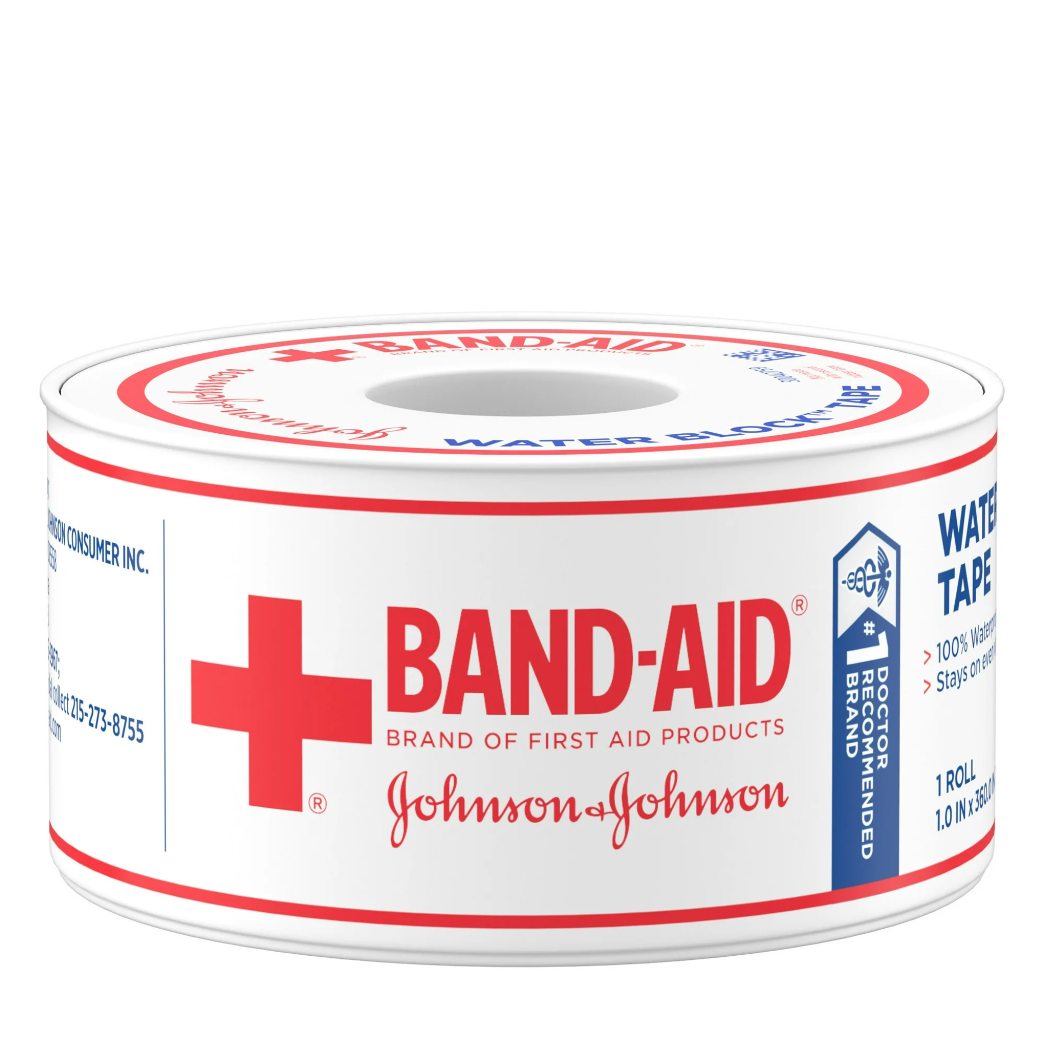 Band-Aid, First Aid Waterproof Adhesive Tape, Durable and Water-Resistant for Wound Protection, 1 In x 10 yd