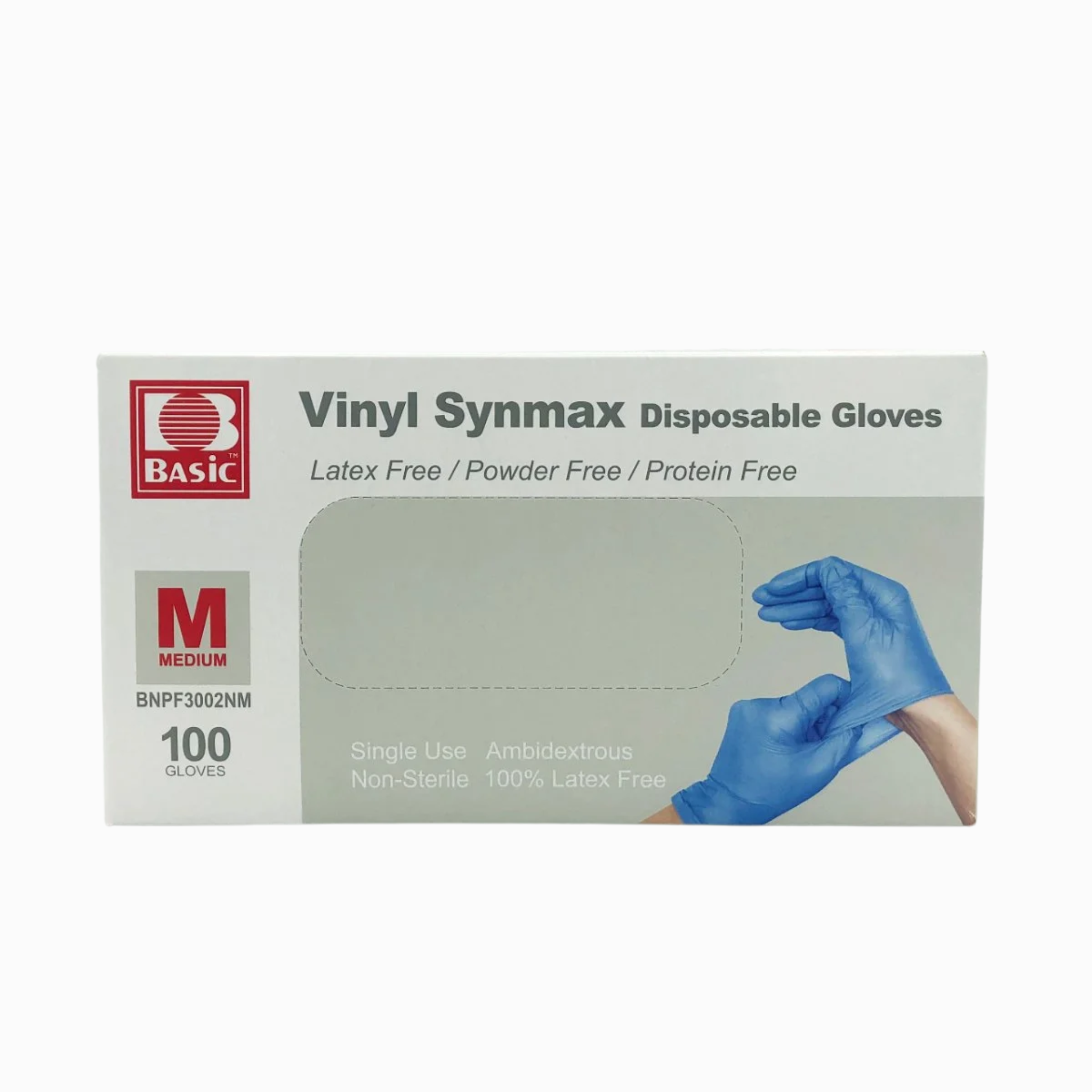 Basic Synmax, Vinyl Exam Gloves, Latex-Free and Powder-Free, Reliable Protection for Healthcare and Daily Use, Medium, 100/Box