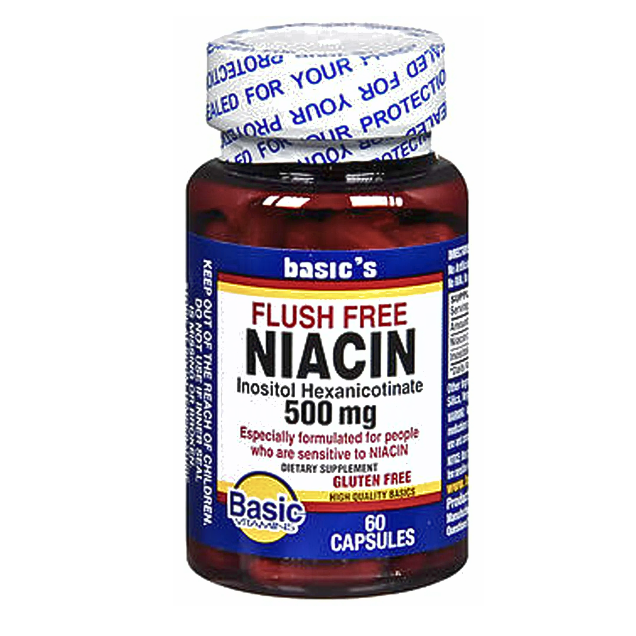 Basic Vitamins, Niacin Flush-Free Capsules, Supports Energy & Metabolism, 500mg, 60 Count