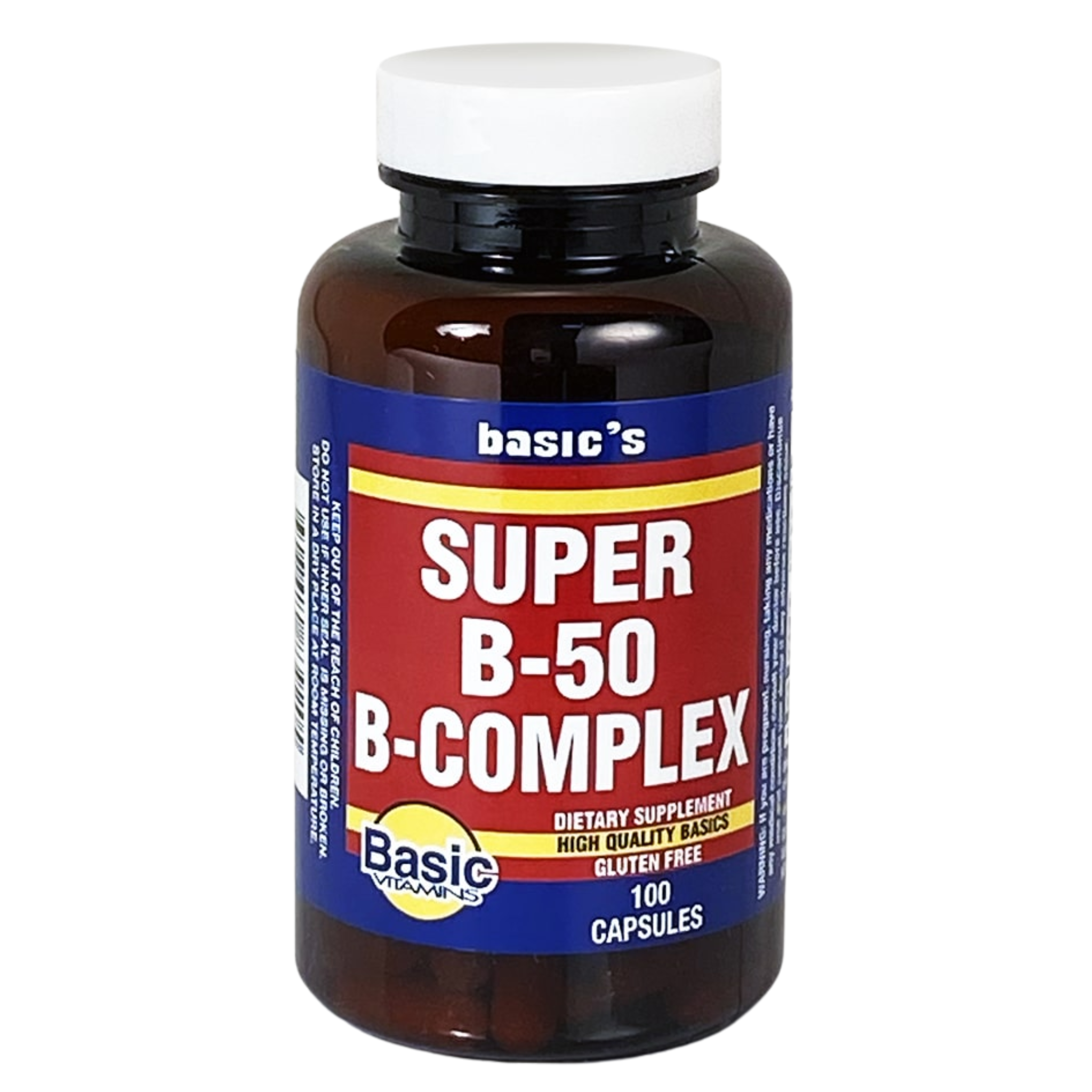 Basic Vitamins, Super B-50 B-Complex Capsules, Supports Energy & Metabolism, 100 Count