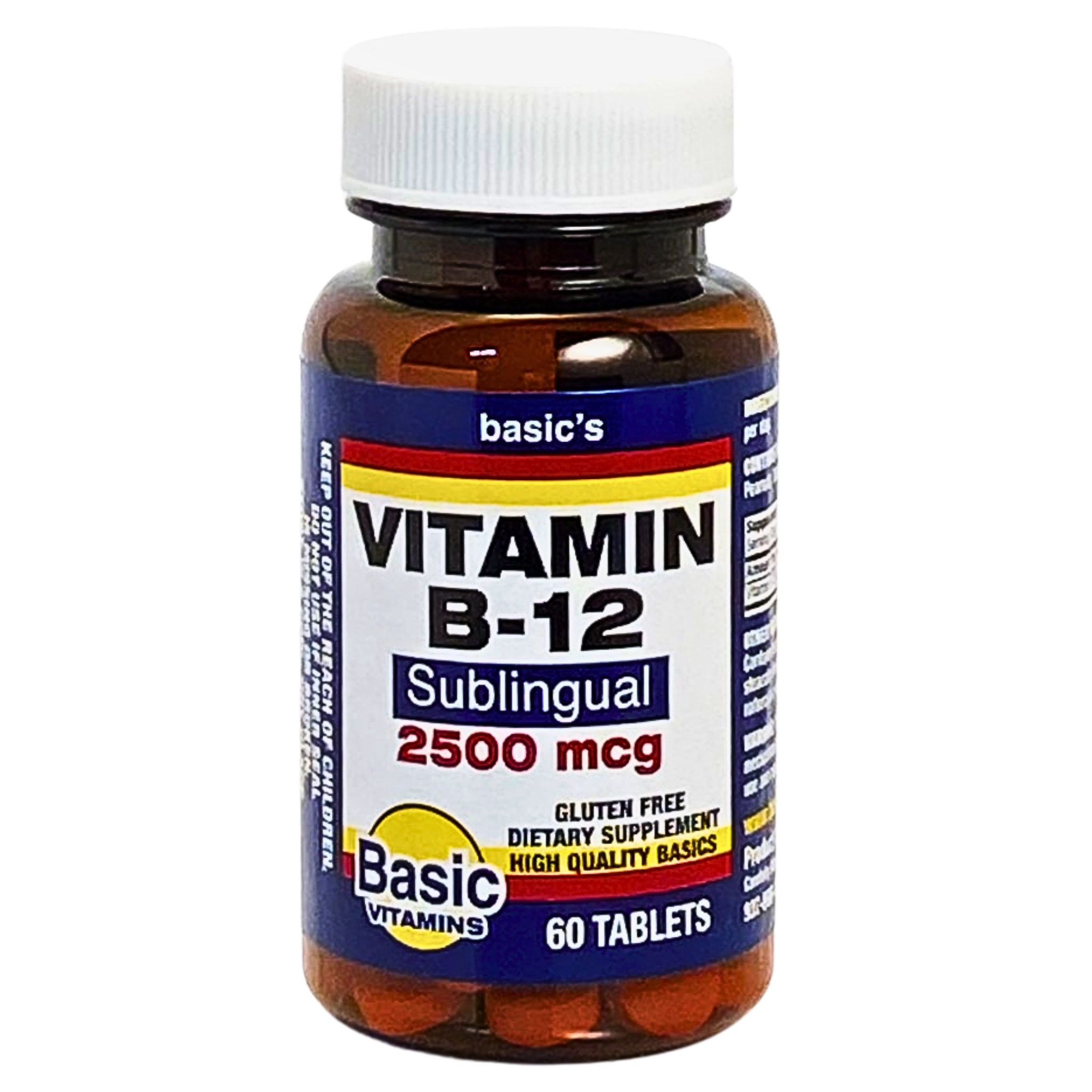 Basic Vitamins, Vitamin B-12 Tablets, 2500 mcg, Supports Energy & Metabolism, 60 Count