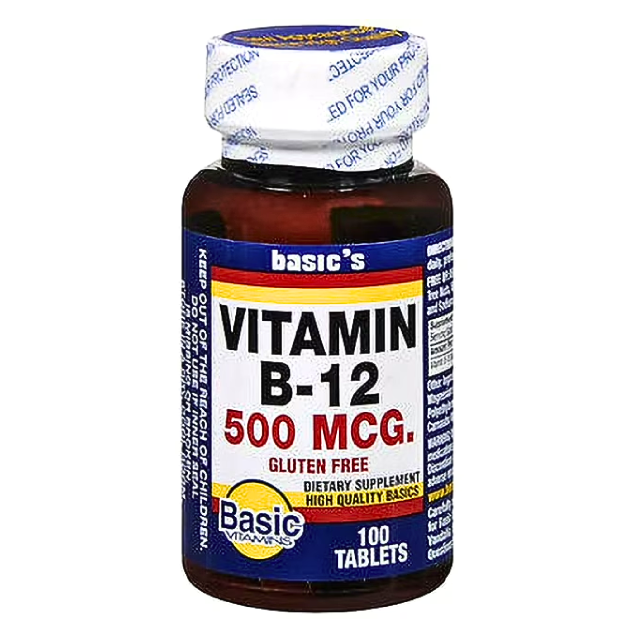 Basic Vitamins, Vitamin B-12 Tablets, 500 mcg, Supports Energy & Metabolism, 100 Count