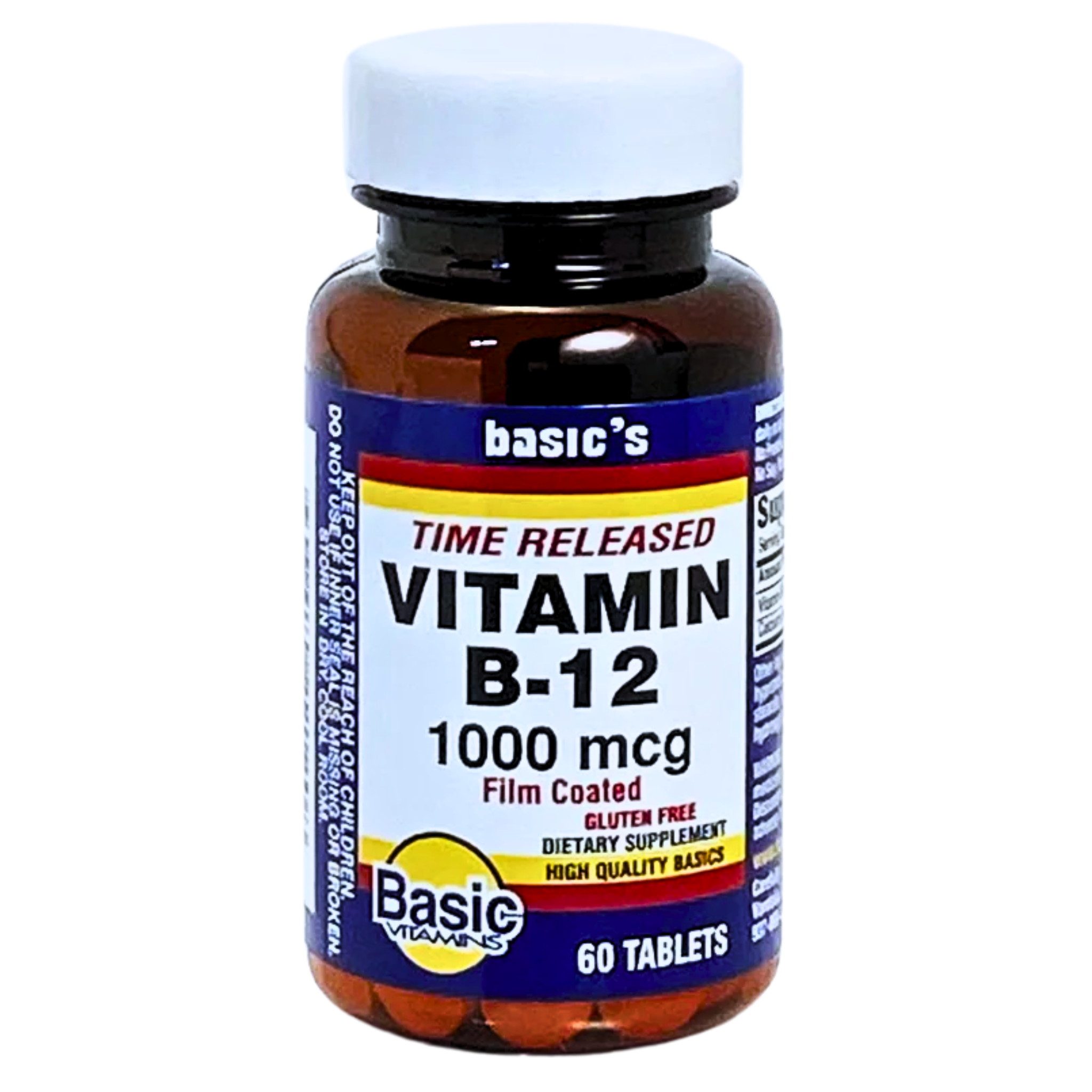 Basic Vitamins, Vitamin B-12 Tablets, 1000 mcg Time Released, Supports Energy & Red Blood Cell Production, 60 Count