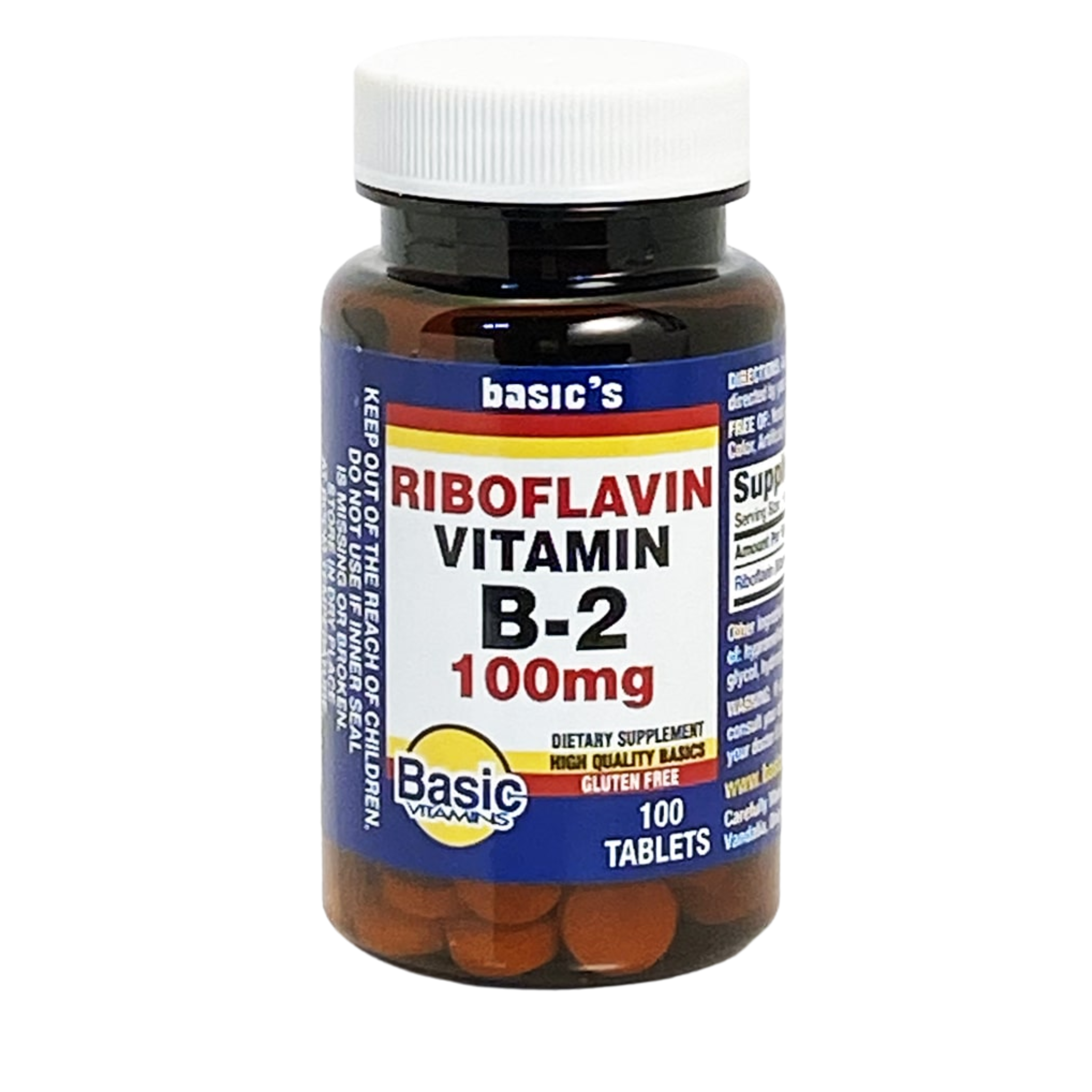 Basic's, Riboflavin Vitamin B-2 Tablets, 100 mg, Supports Energy & Metabolism, 100 Count