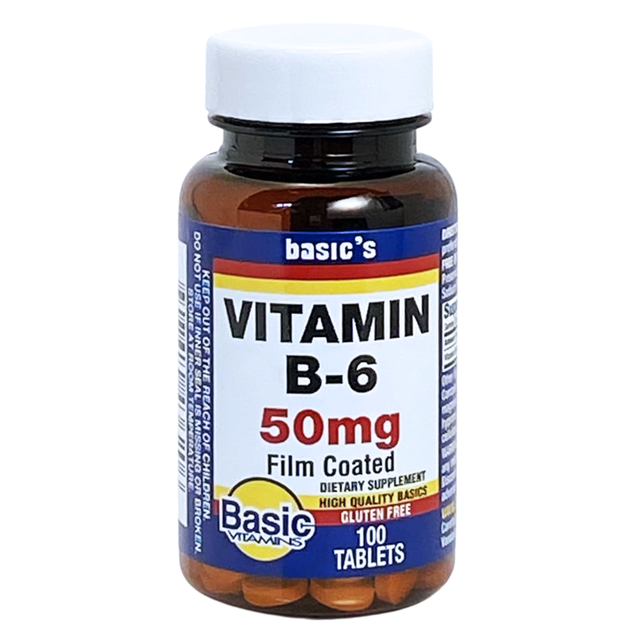 Basic Vitamins, Vitamin B-6 Tablets, 50 mg, Supports Energy & Nervous System Health, 100 Count