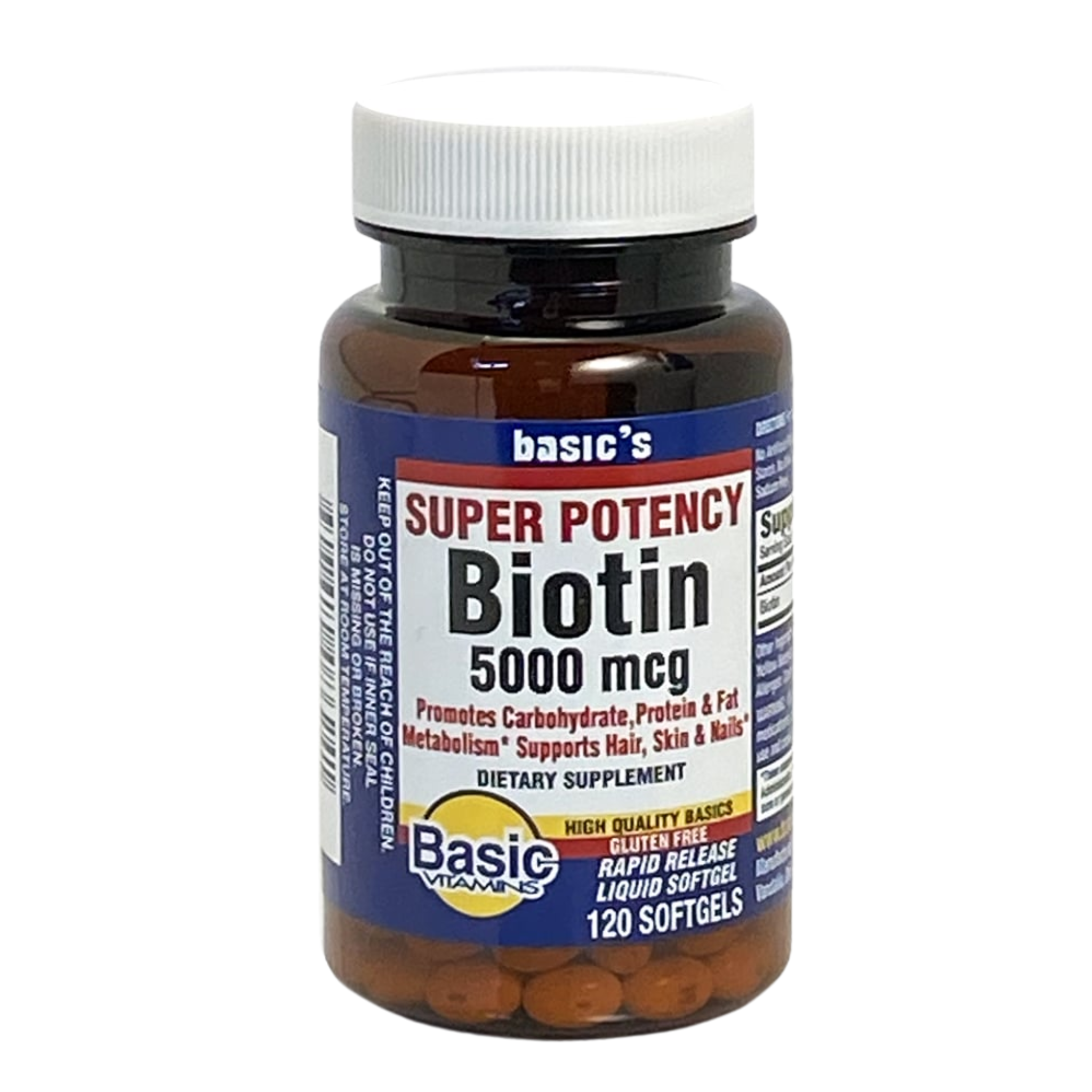 Basic's, Biotin Softgels, Supports Healthy Hair, Skin, and Nails, 5000mcg, 120 Count