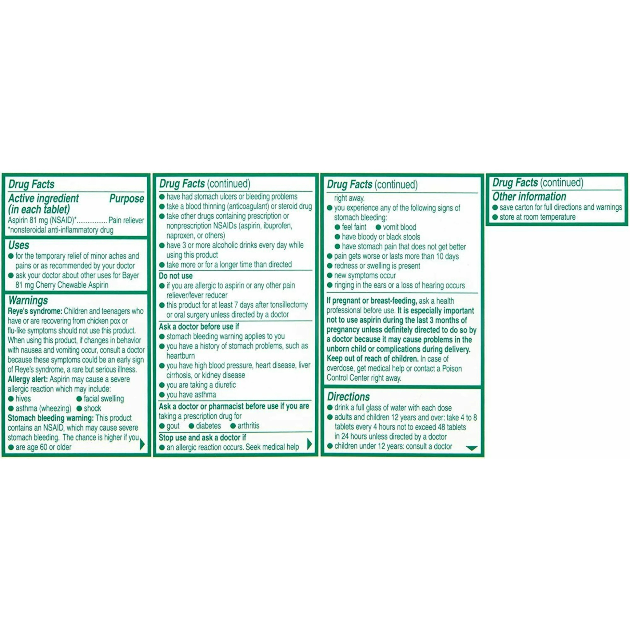 Bayer Chewable Low Dose 'Baby' Aspirin 81 mg Tablets Cherry 36 Tablets