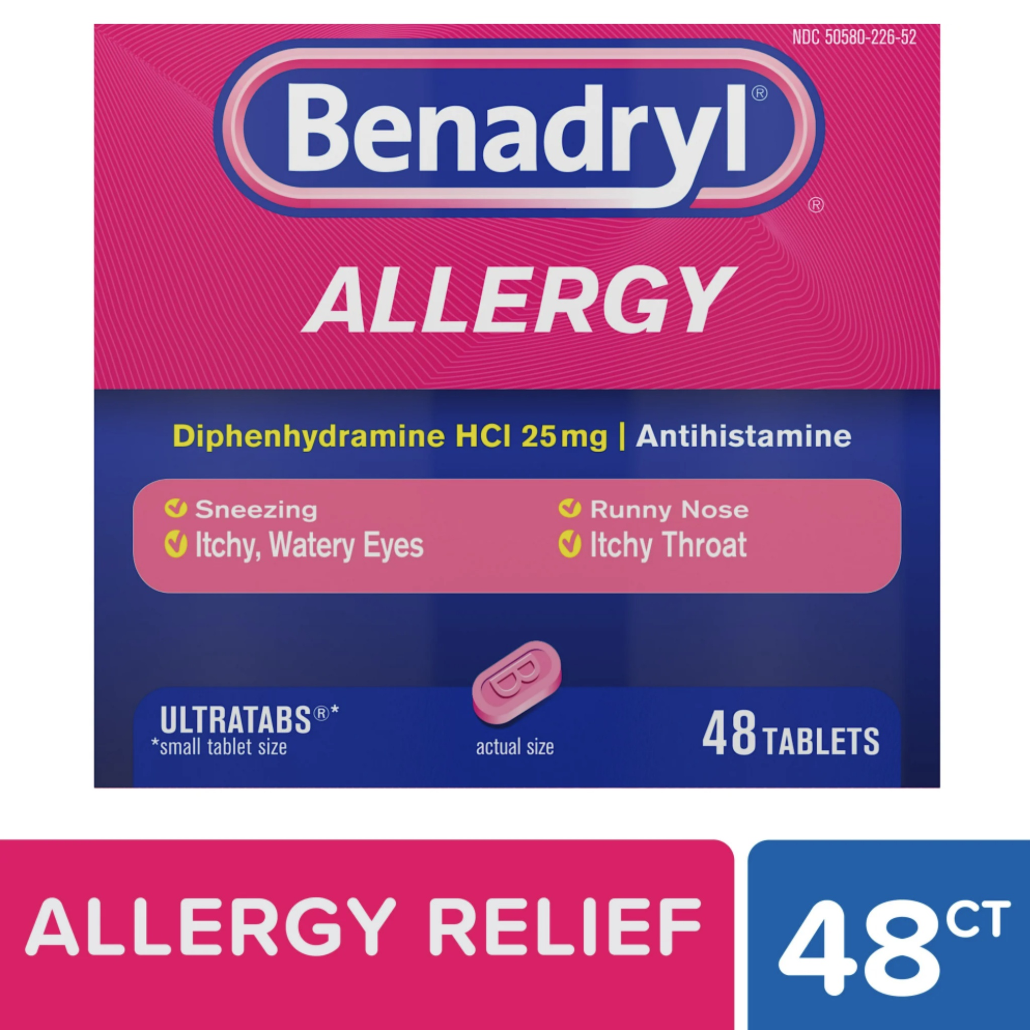 Benadryl Ultratabs Antihistamine Cold & Allergy Relief Tablets, 48 Ct