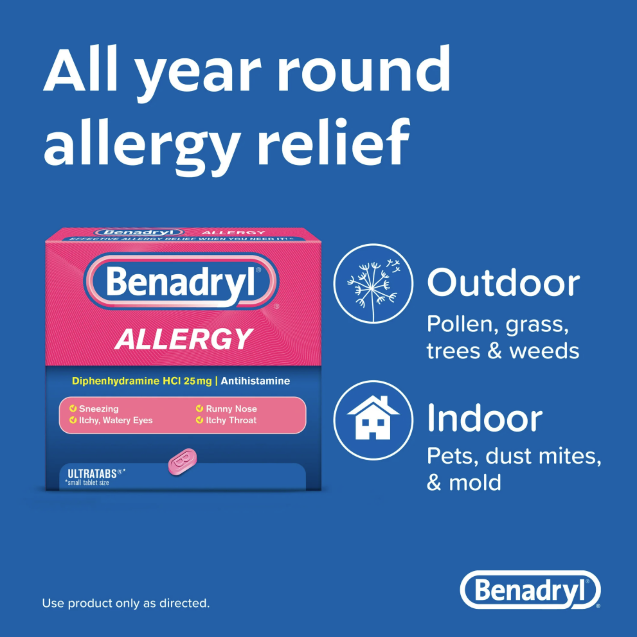 Benadryl Ultratabs Antihistamine Cold & Allergy Relief Tablets, 48 Ct