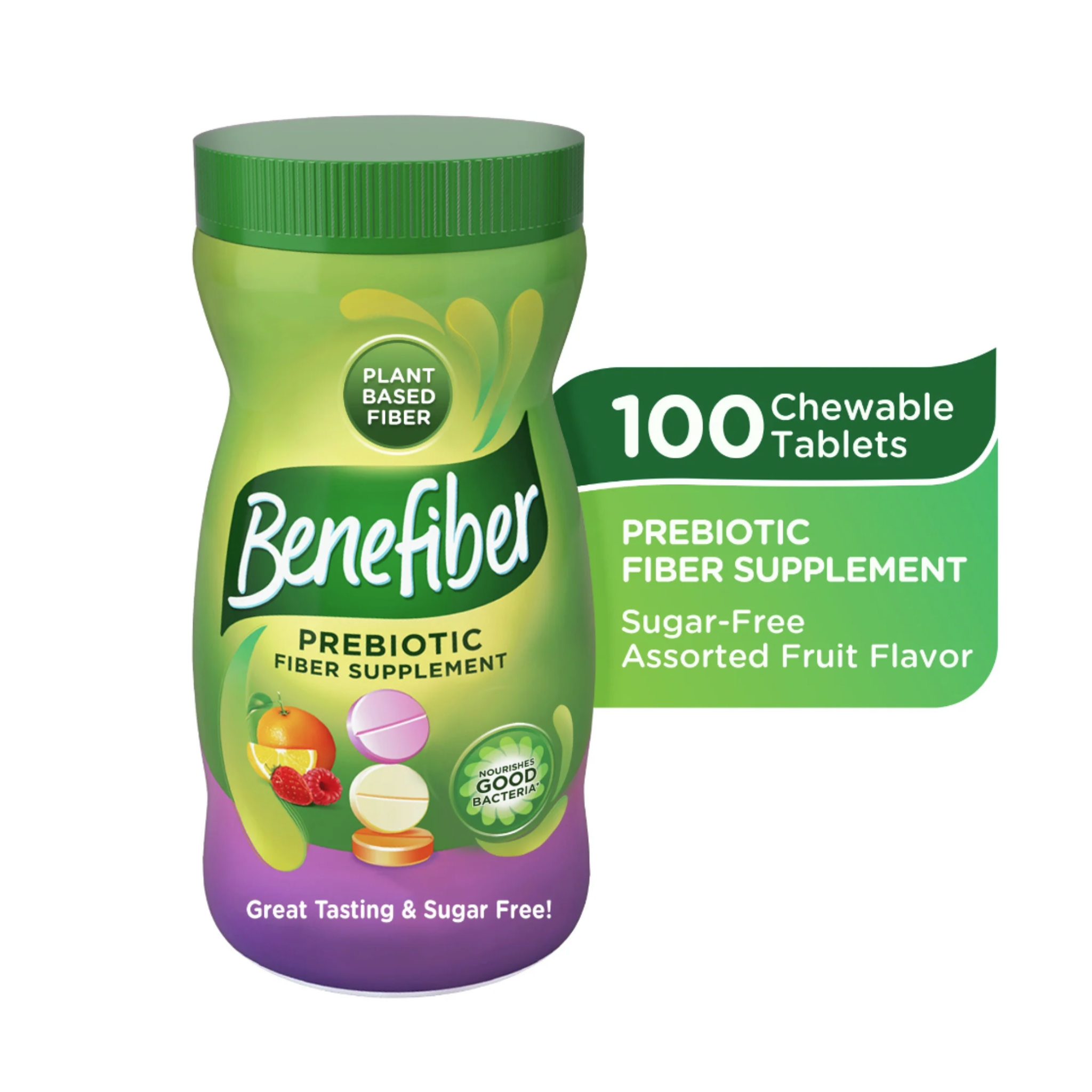 Benefiber Chewable Prebiotic Fiber Supplement Tablets for Digestive Health, Assorted Fruit Flavors - 100 Count