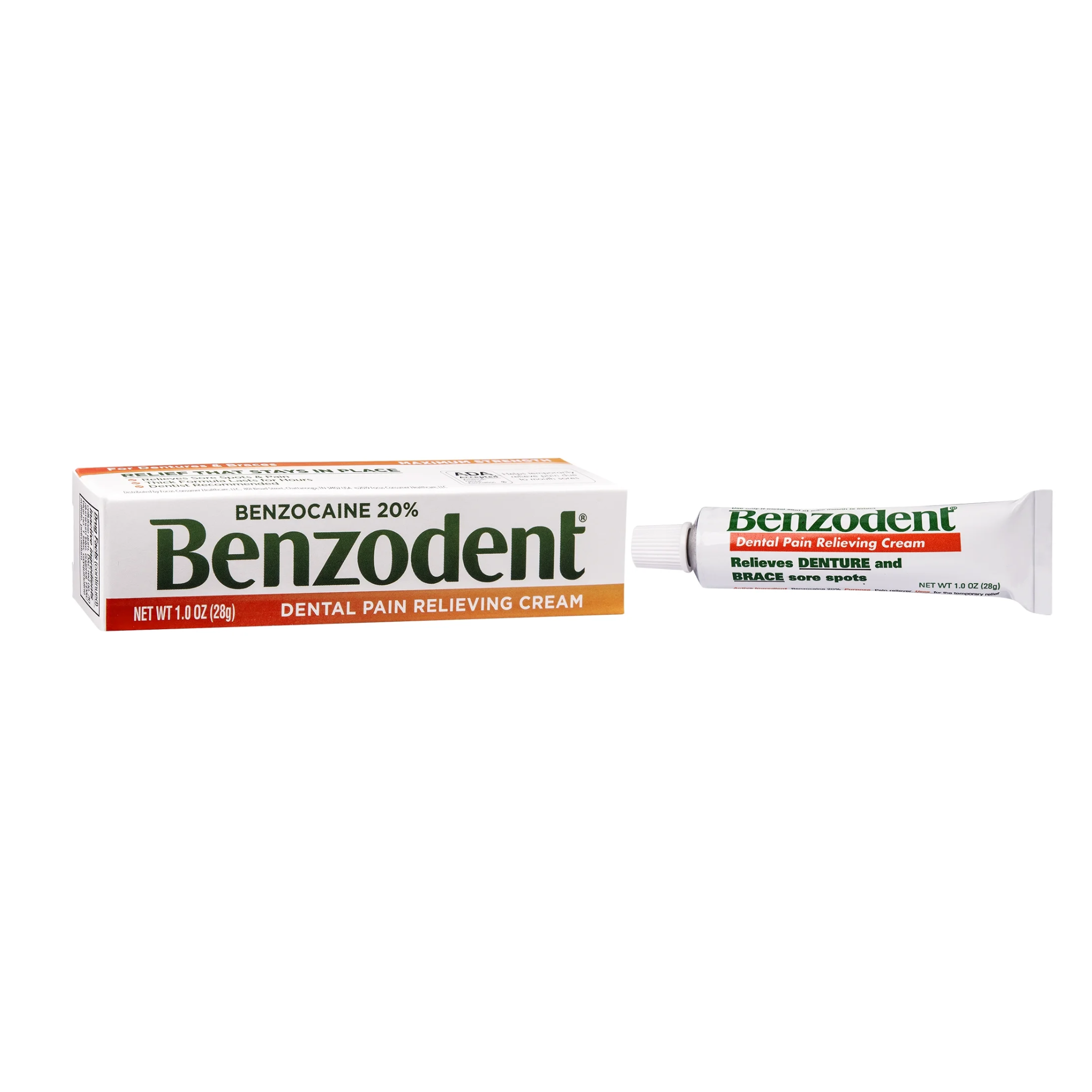 Benzodent, Dental Pain Relieving Cream, Targets Denture Tooth and Gum Pain for Fast Relief, 1 oz