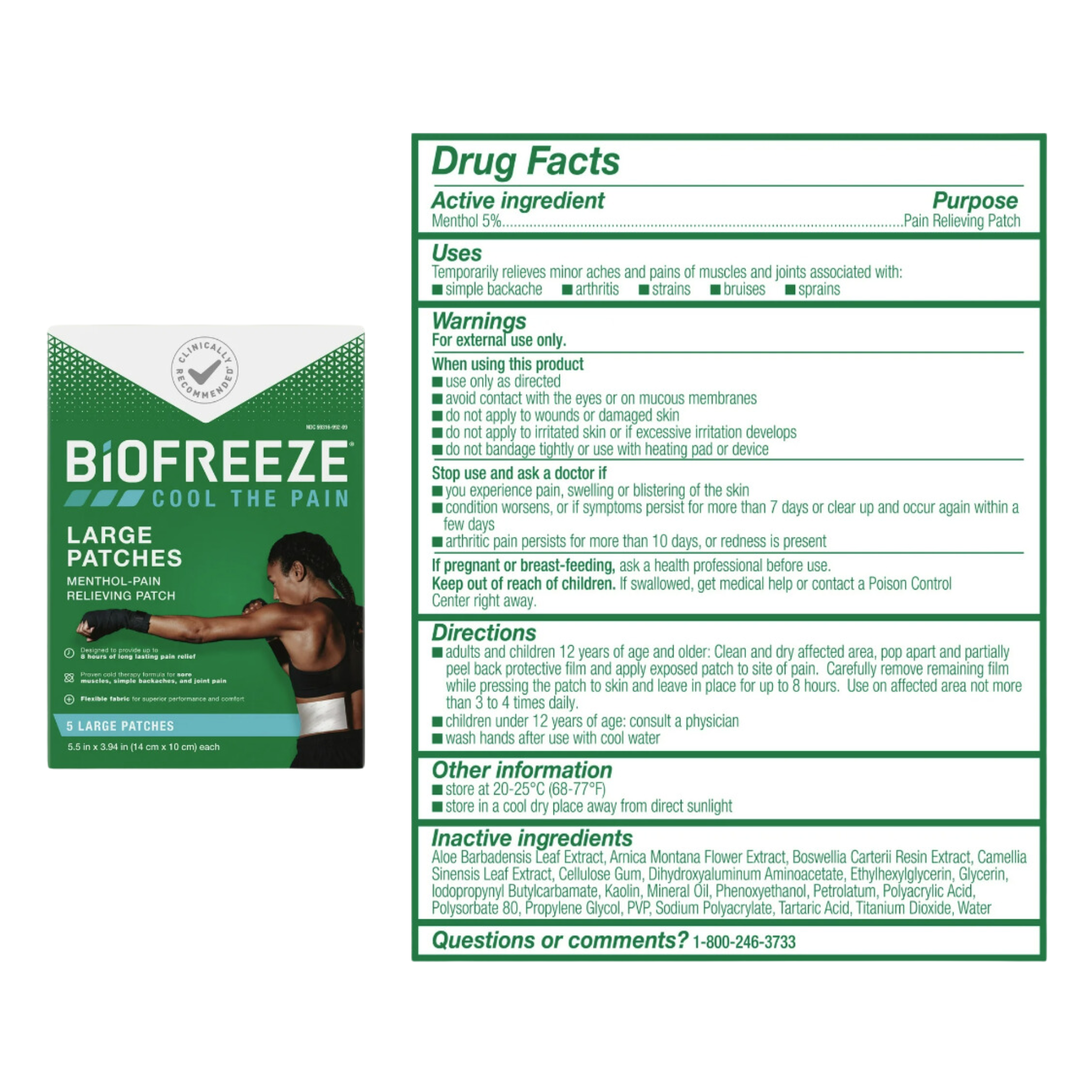 Biofreeze Pain Relief Patches, Back Knee Muscle Joint and Arthritis Pain Relievers, 5ct Menthol