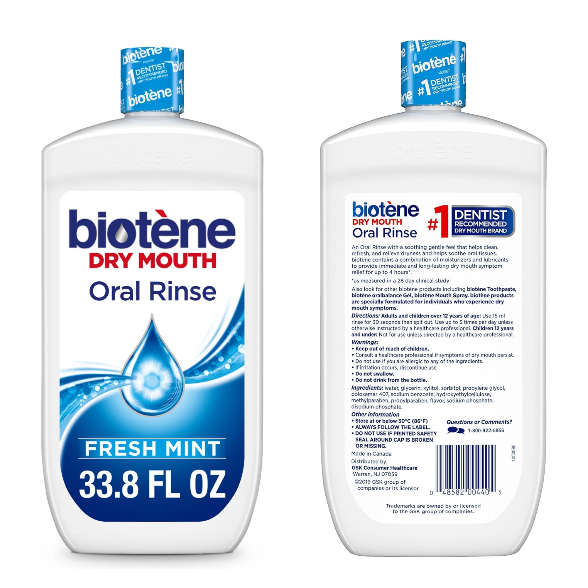 Biotene, Moisturizing Dry Mouth Oral Rinse, Fresh Mint, Soothing Mouthwash for Children and Adults, 33.8 fl oz