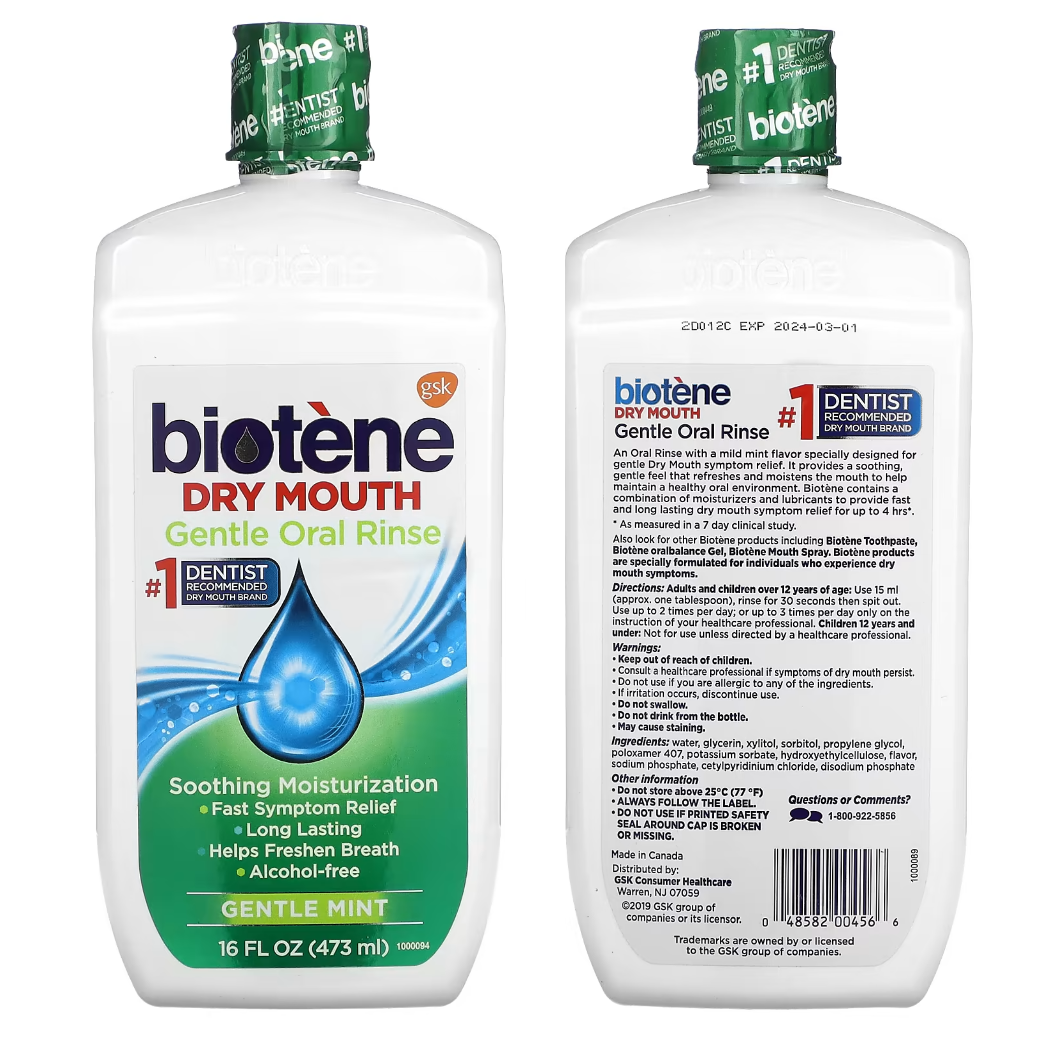 Biotene, Gentle Moisturizing Oral Rinse Mouthwash, Dry Mouth Relief, Mint, for Children & Adults, 16 fl oz