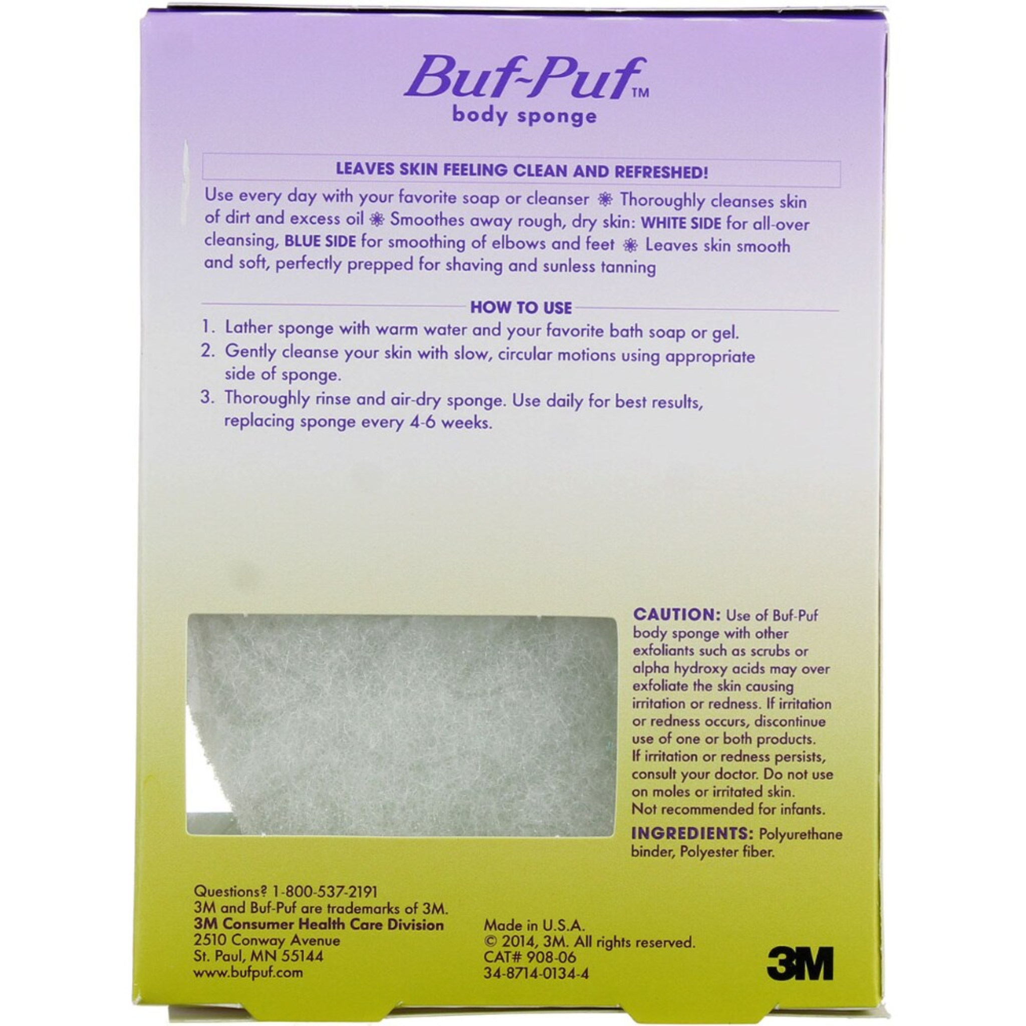 Buf-Puf, Double-Sided Body Sponge, Gentle and Effective Exfoliation for Soft Skin, 1 Count