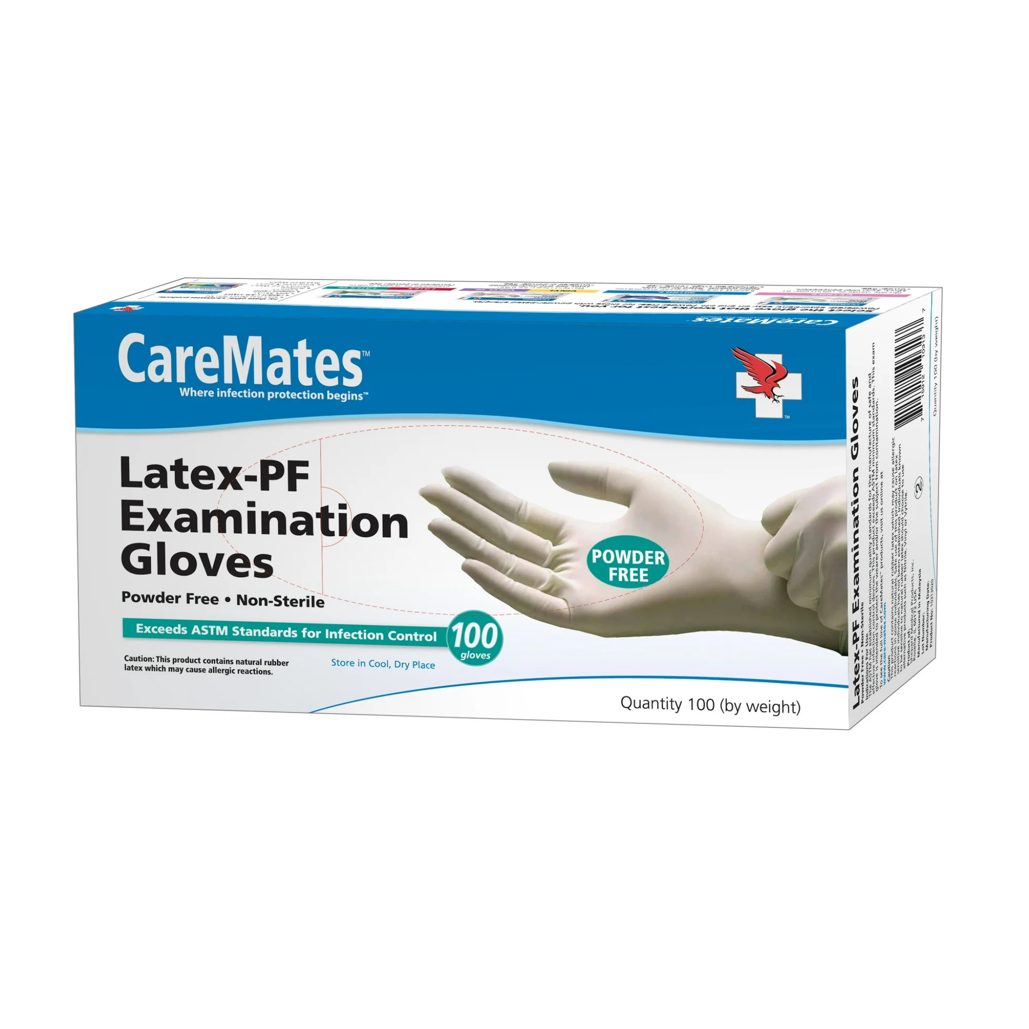 CareMates, Latex-PF Disposable Medical Grade Examination Gloves, Powder-Free for Comfortable Protection, Large, 100 Count