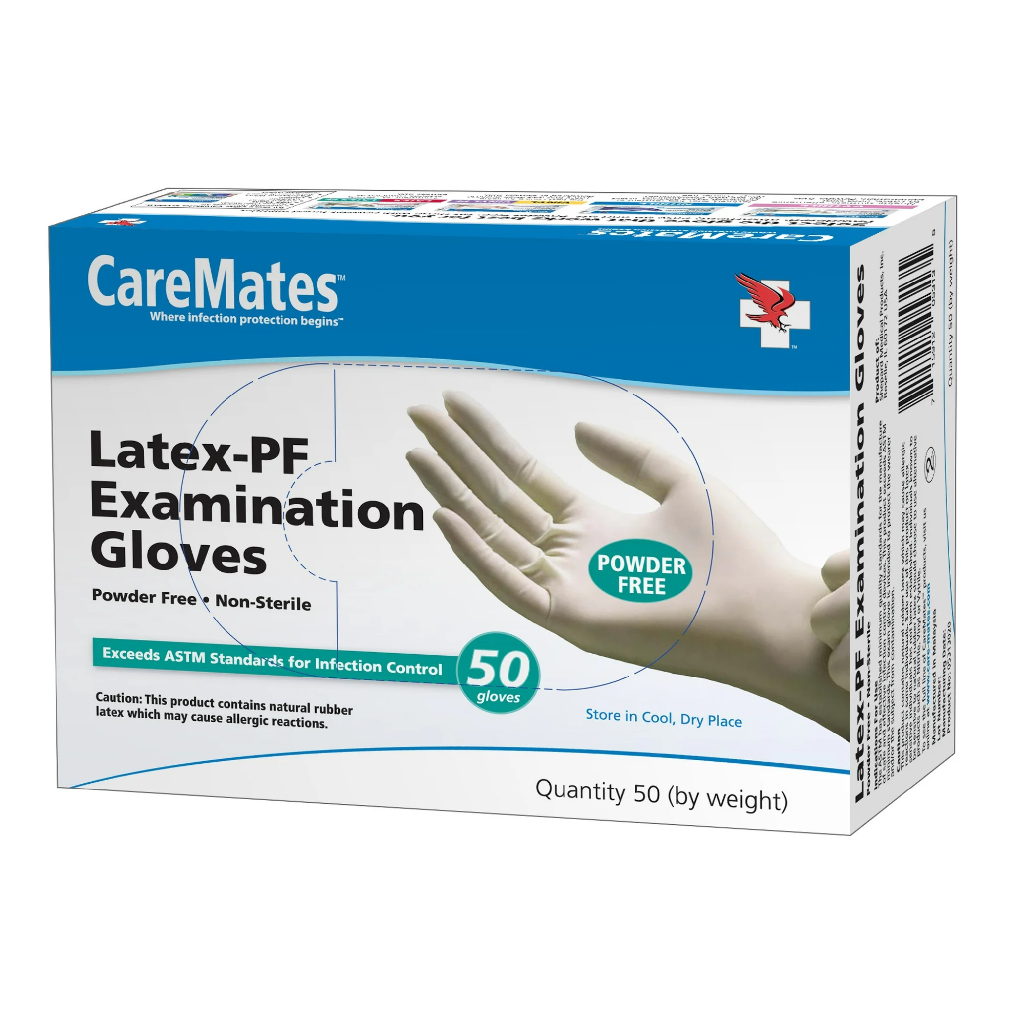 CareMates, Latex-PF Disposable Medical Grade Examination Gloves, Powder-Free for Comfort and Protection, Large, 50 Count